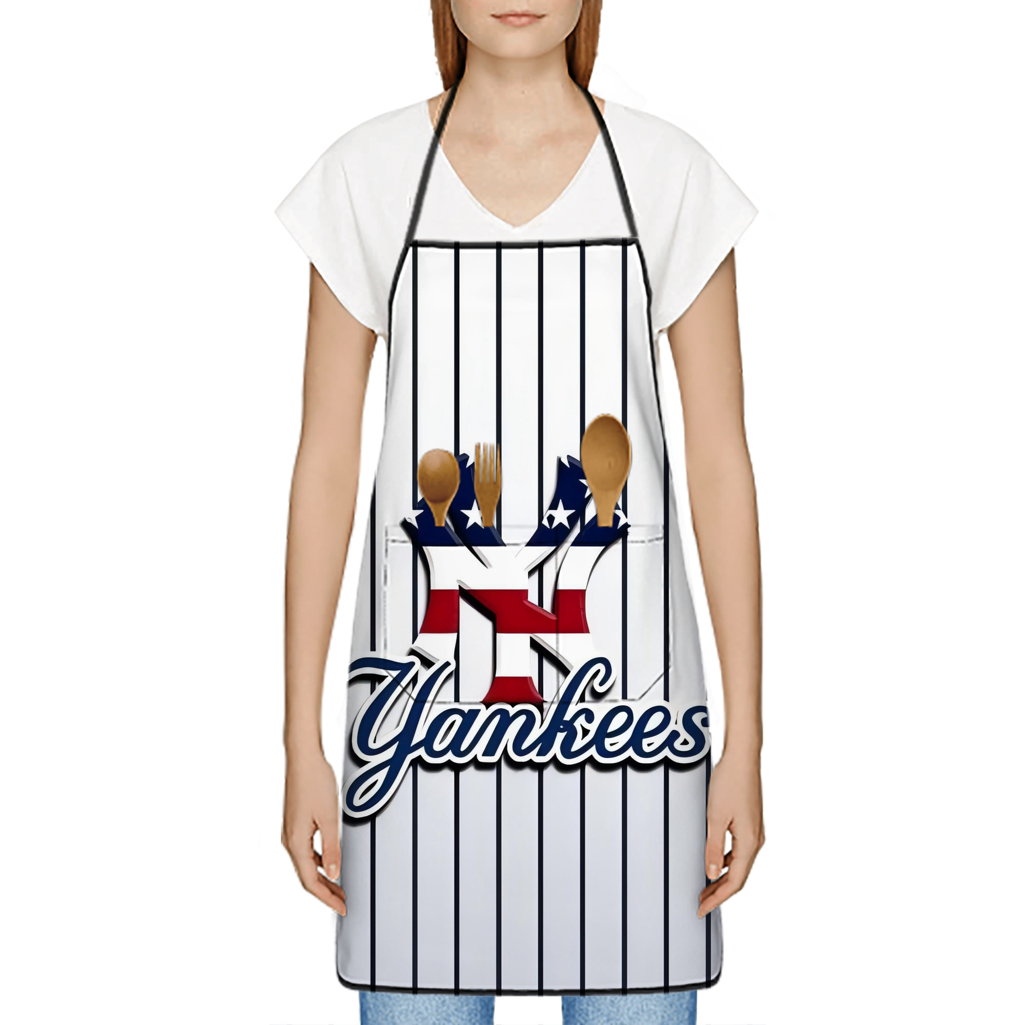 New York Yankees 227 Stain-Resistant Polyester Apron With Pocket – Full Print, Waterproof, Anti-Wrinkle, Anti-Pilling – Ideal For Kitchen, BBQ, Restaurant, Salon & More