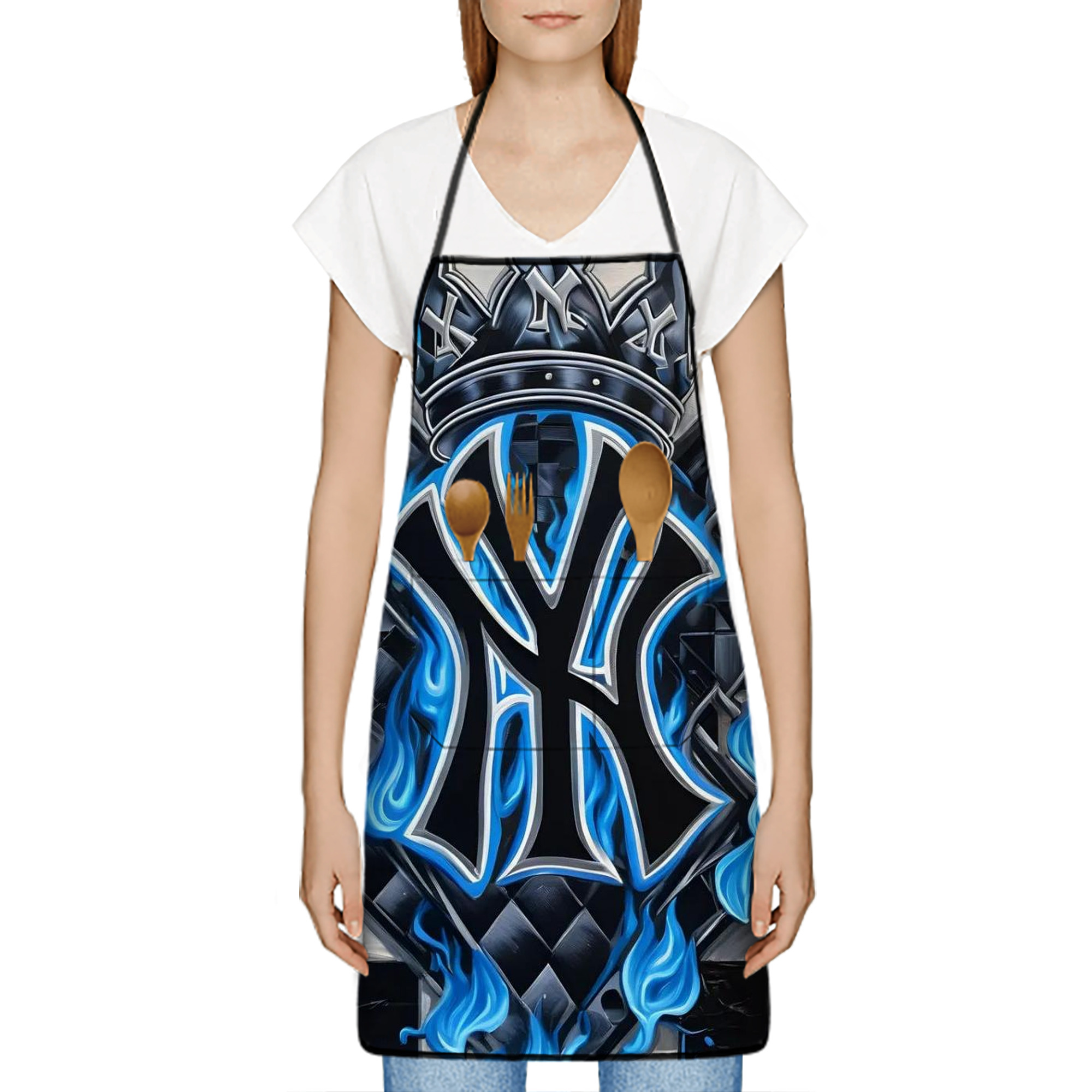 New York Yankees 324 Stain-Resistant Polyester Apron With Pocket – Full Print, Waterproof, Anti-Wrinkle, Anti-Pilling – Ideal For Kitchen, BBQ, Restaurant, Salon & More