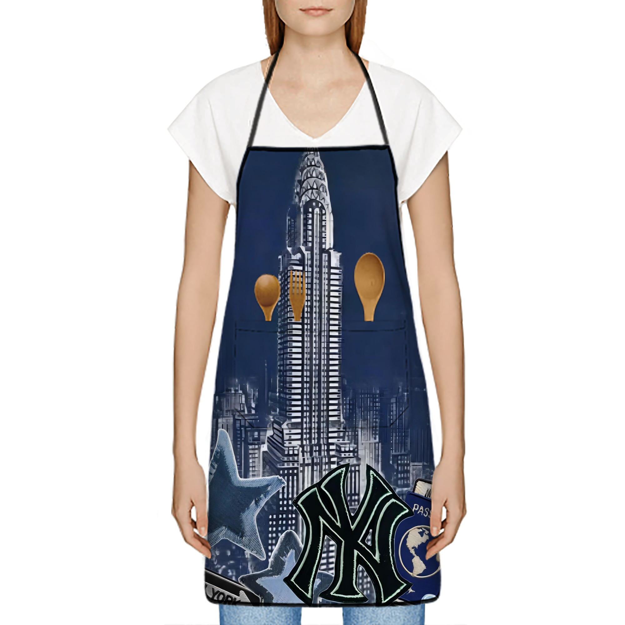 New York Yankees 331 Stain-Resistant Polyester Apron With Pocket – Full Print, Waterproof, Anti-Wrinkle, Anti-Pilling – Ideal For Kitchen, BBQ, Restaurant, Salon & More