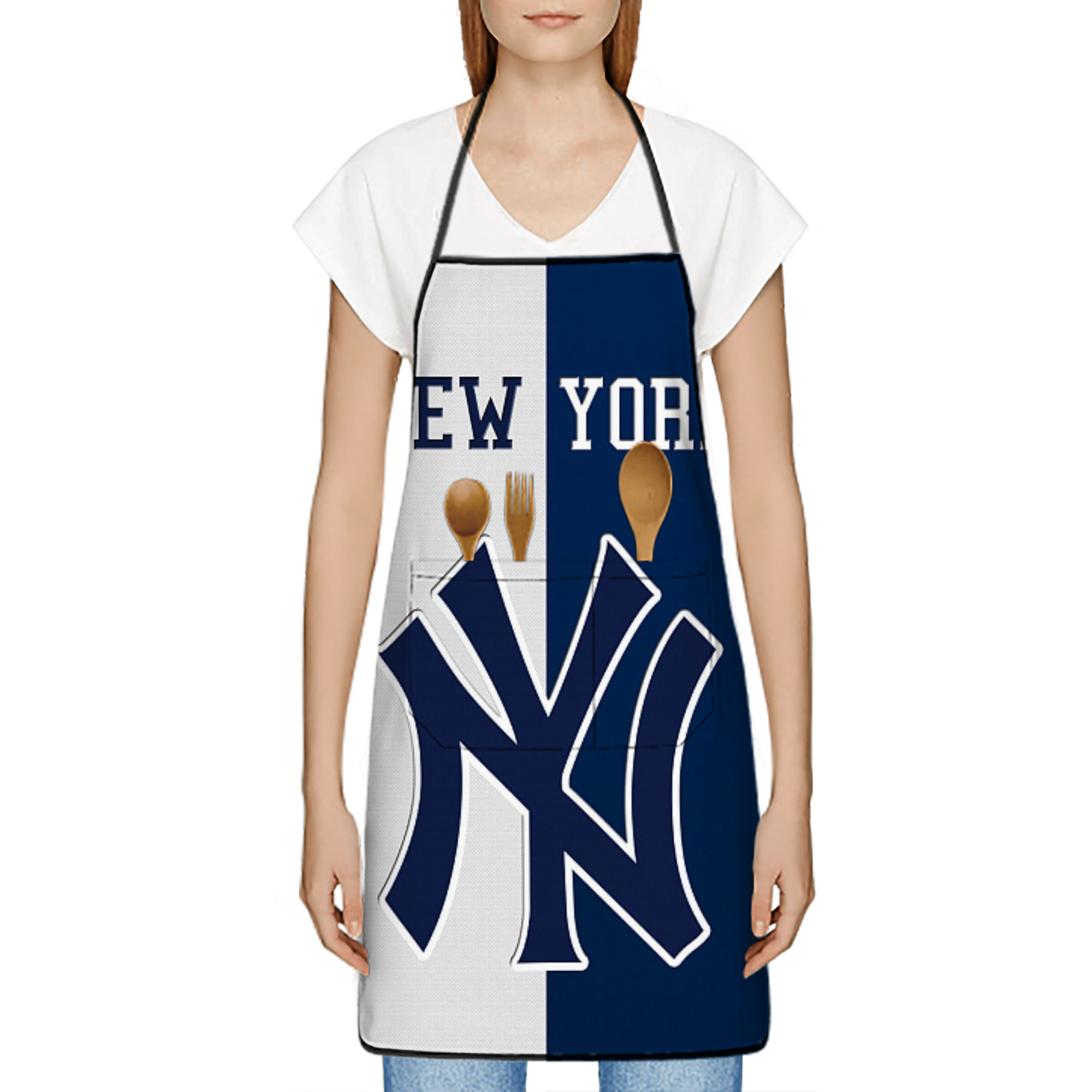 New York Yankees 332 Stain-Resistant Polyester Apron With Pocket – Full Print, Waterproof, Anti-Wrinkle, Anti-Pilling – Ideal For Kitchen, BBQ, Restaurant, Salon & More