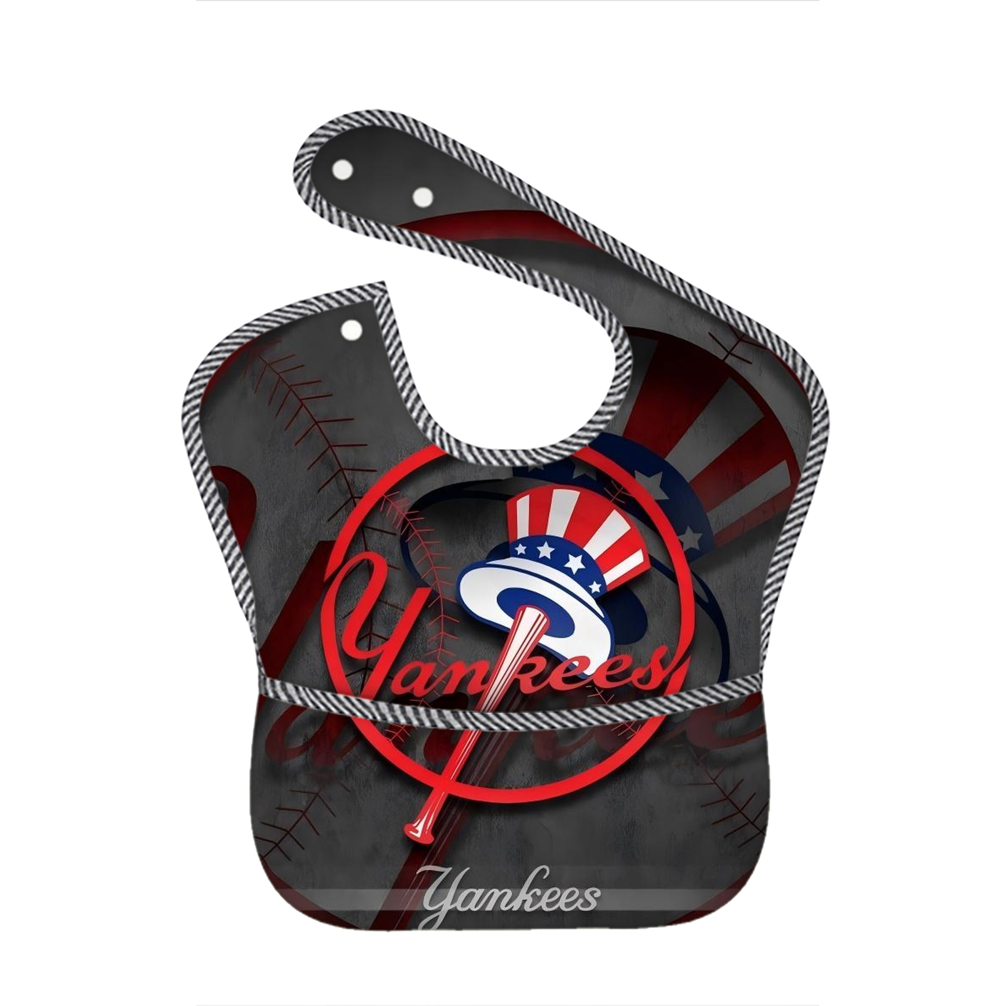 New York Yankees 97 Adjustable Waterproof Toddler Bib – Full-Print Durable Polyester – Foldable Crumb Pocket – Easy Snap Closure – Soft