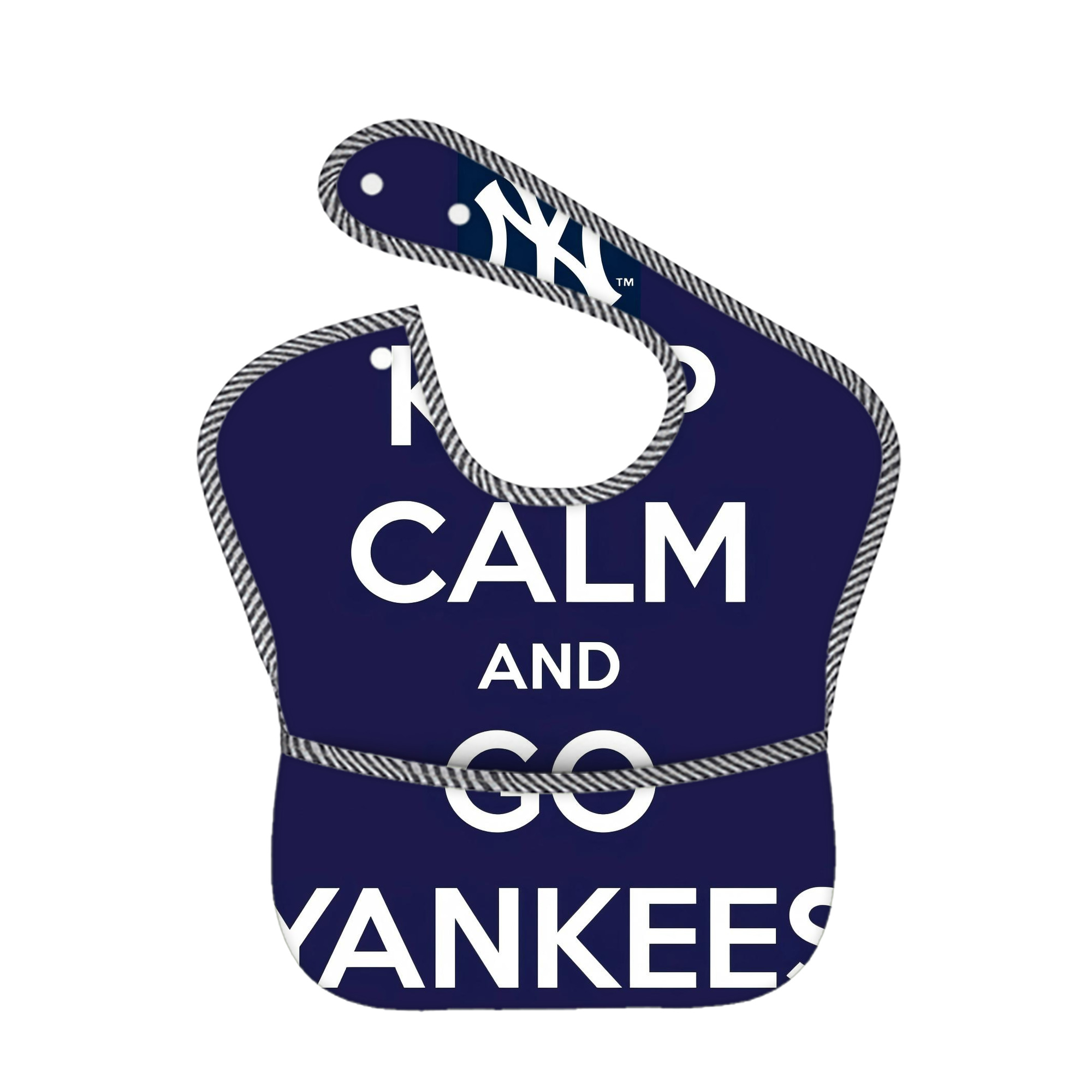 New York Yankees Keep Calm and Go Yankees Adjustable Waterproof Toddler Bib – Full-Print Durable Polyester – Foldable Crumb Pocket – Easy Snap Closure – Soft