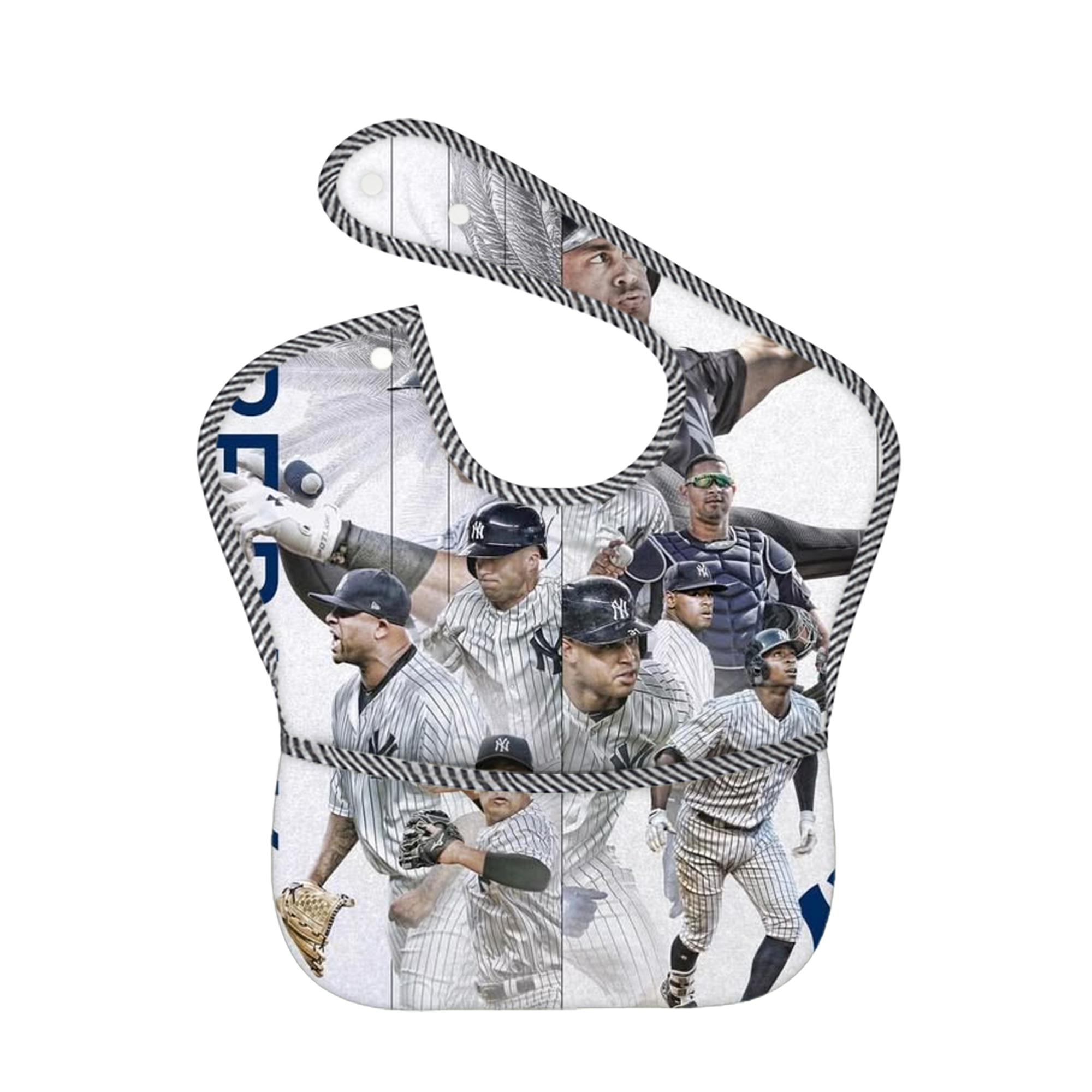 New York Yankees 109 Adjustable Waterproof Toddler Bib – Full-Print Durable Polyester – Foldable Crumb Pocket – Easy Snap Closure – Soft