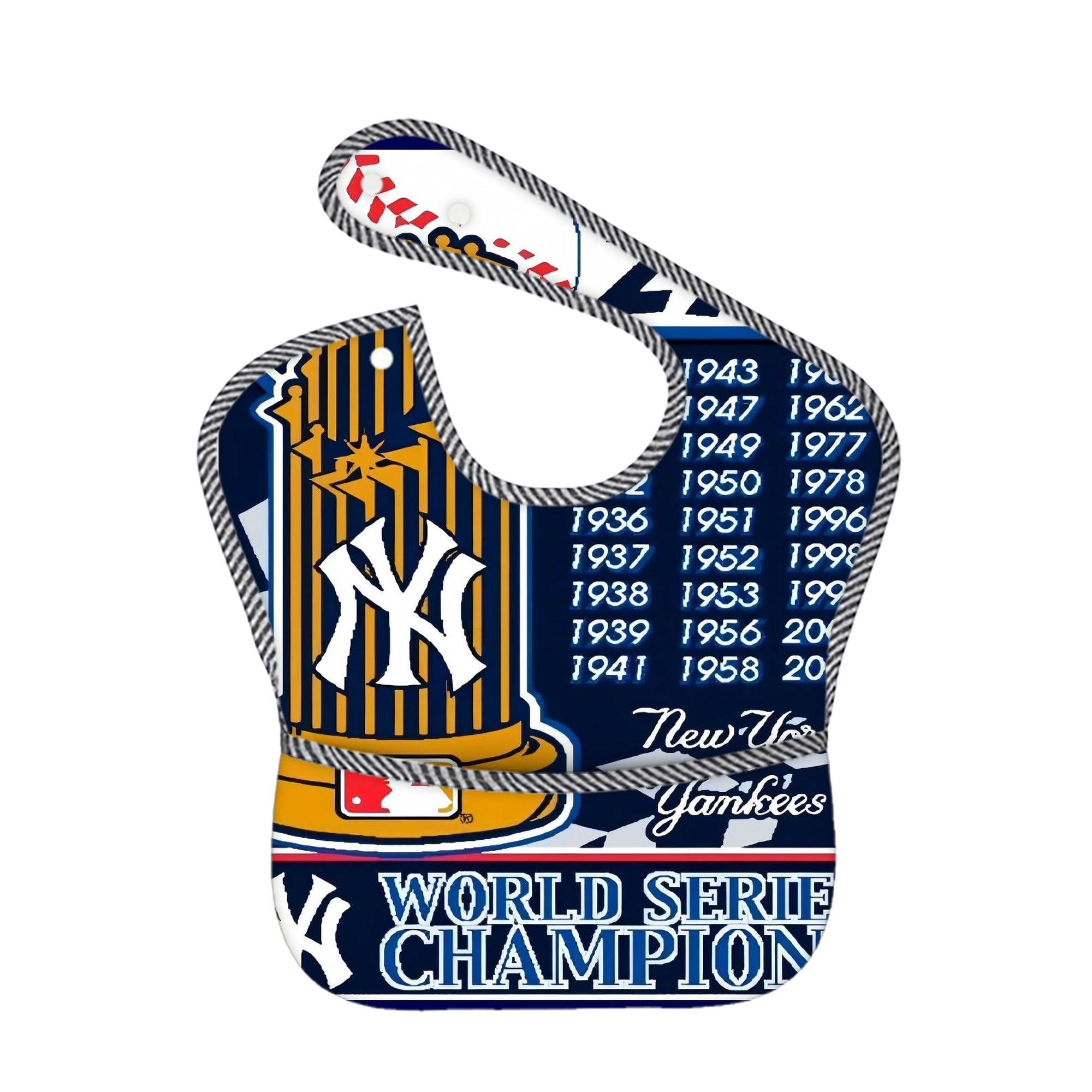 New York Yankees 108 Adjustable Waterproof Toddler Bib – Full-Print Durable Polyester – Foldable Crumb Pocket – Easy Snap Closure – Soft