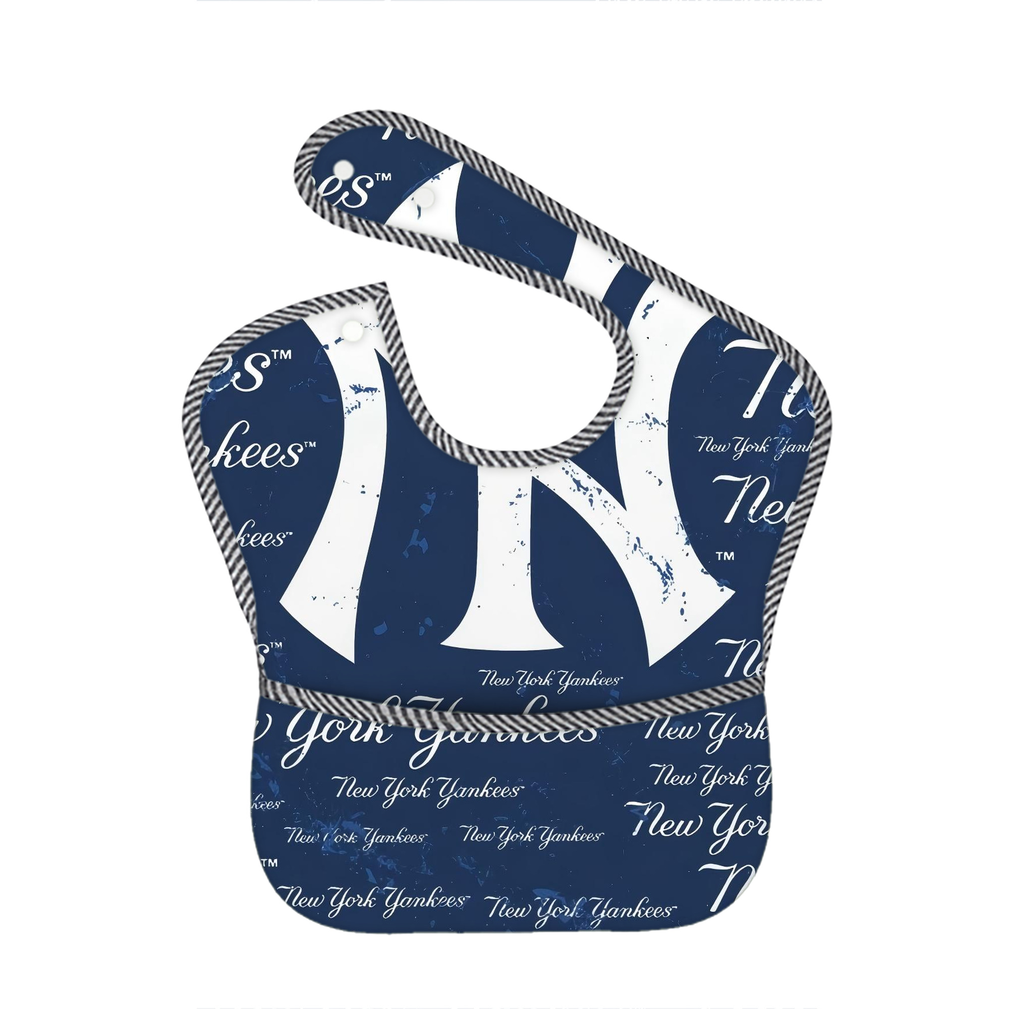 New York Yankees 117 Adjustable Waterproof Toddler Bib – Full-Print Durable Polyester – Foldable Crumb Pocket – Easy Snap Closure – Soft