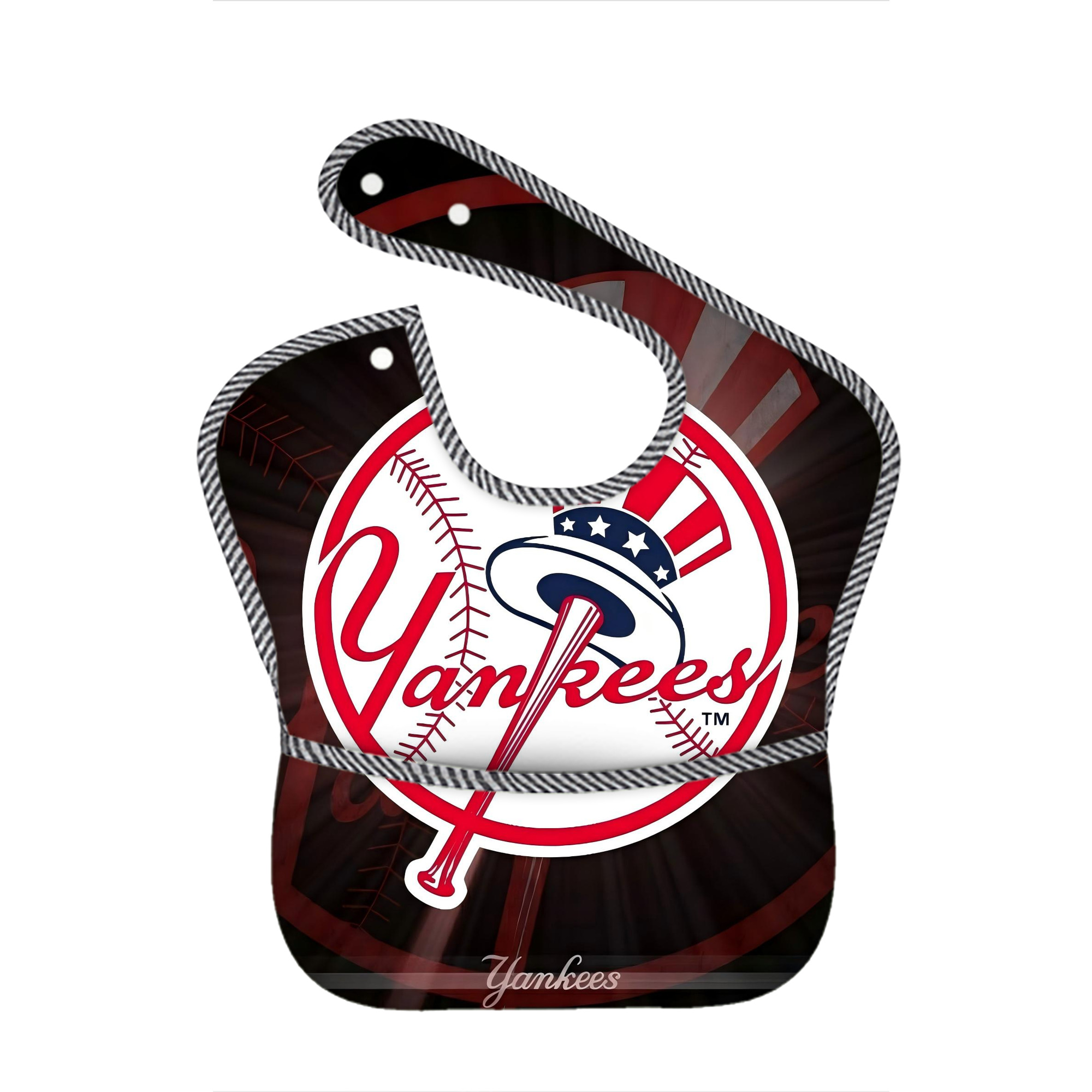 New York Yankees 124 Adjustable Waterproof Toddler Bib – Full-Print Durable Polyester – Foldable Crumb Pocket – Easy Snap Closure – Soft
