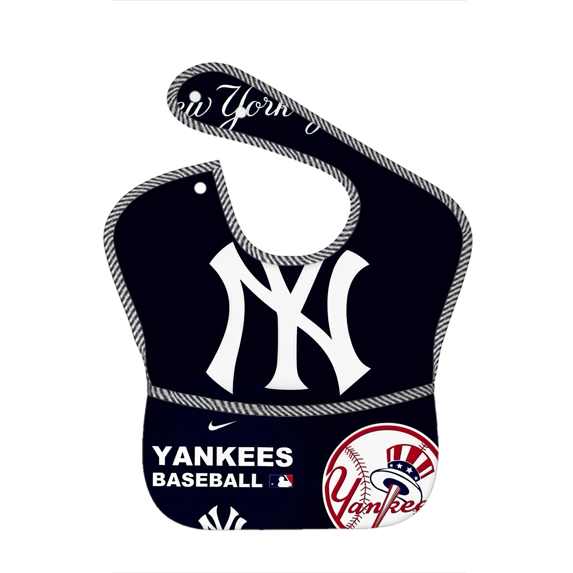 New York Yankees 122 Adjustable Waterproof Toddler Bib – Full-Print Durable Polyester – Foldable Crumb Pocket – Easy Snap Closure – Soft