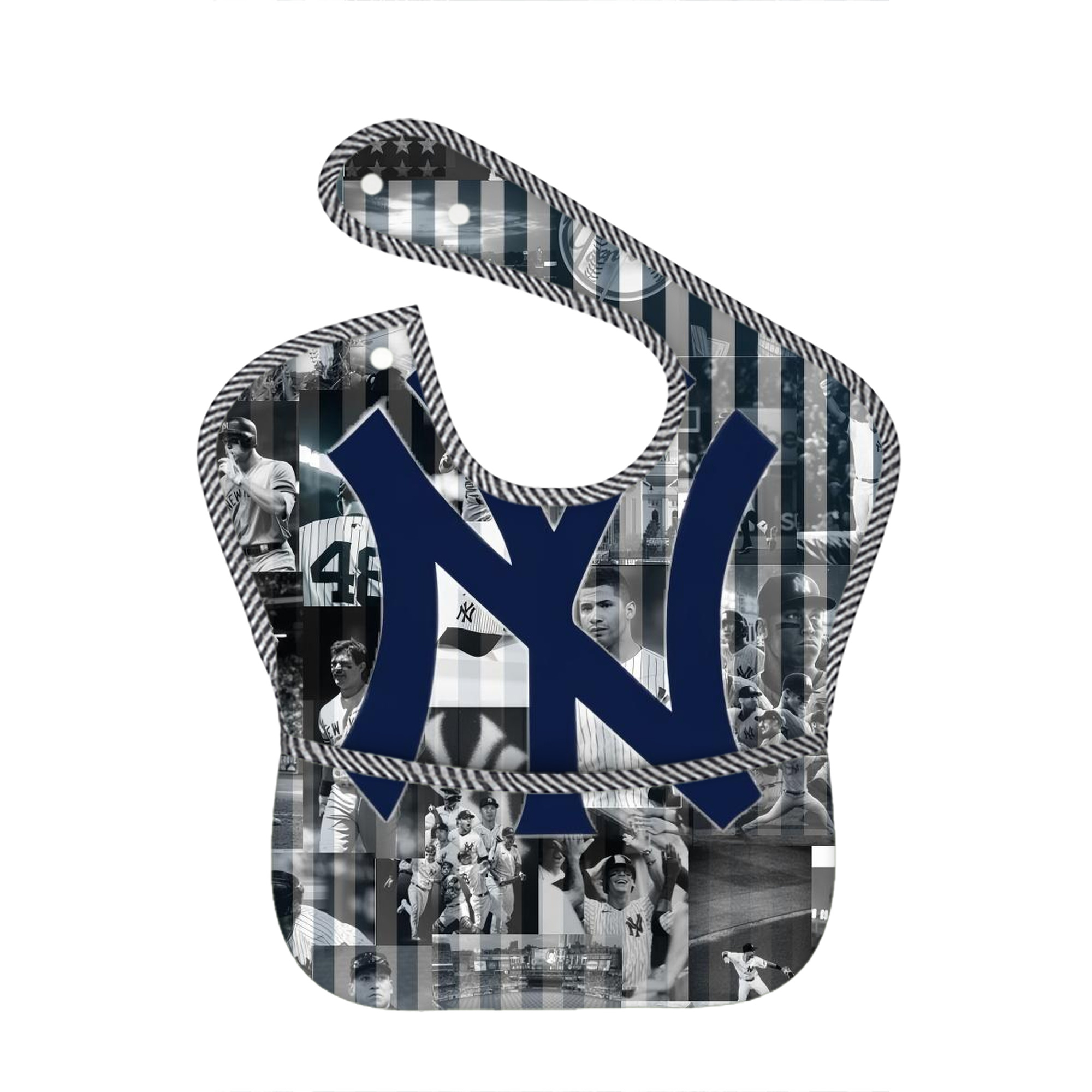 New York Yankees 135 Adjustable Waterproof Toddler Bib – Full-Print Durable Polyester – Foldable Crumb Pocket – Easy Snap Closure – Soft