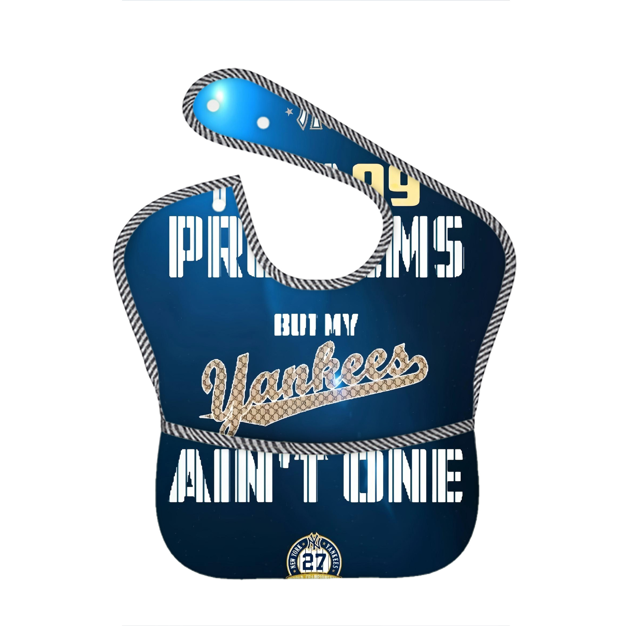 New York Yankees 140 Adjustable Waterproof Toddler Bib – Full-Print Durable Polyester – Foldable Crumb Pocket – Easy Snap Closure – Soft