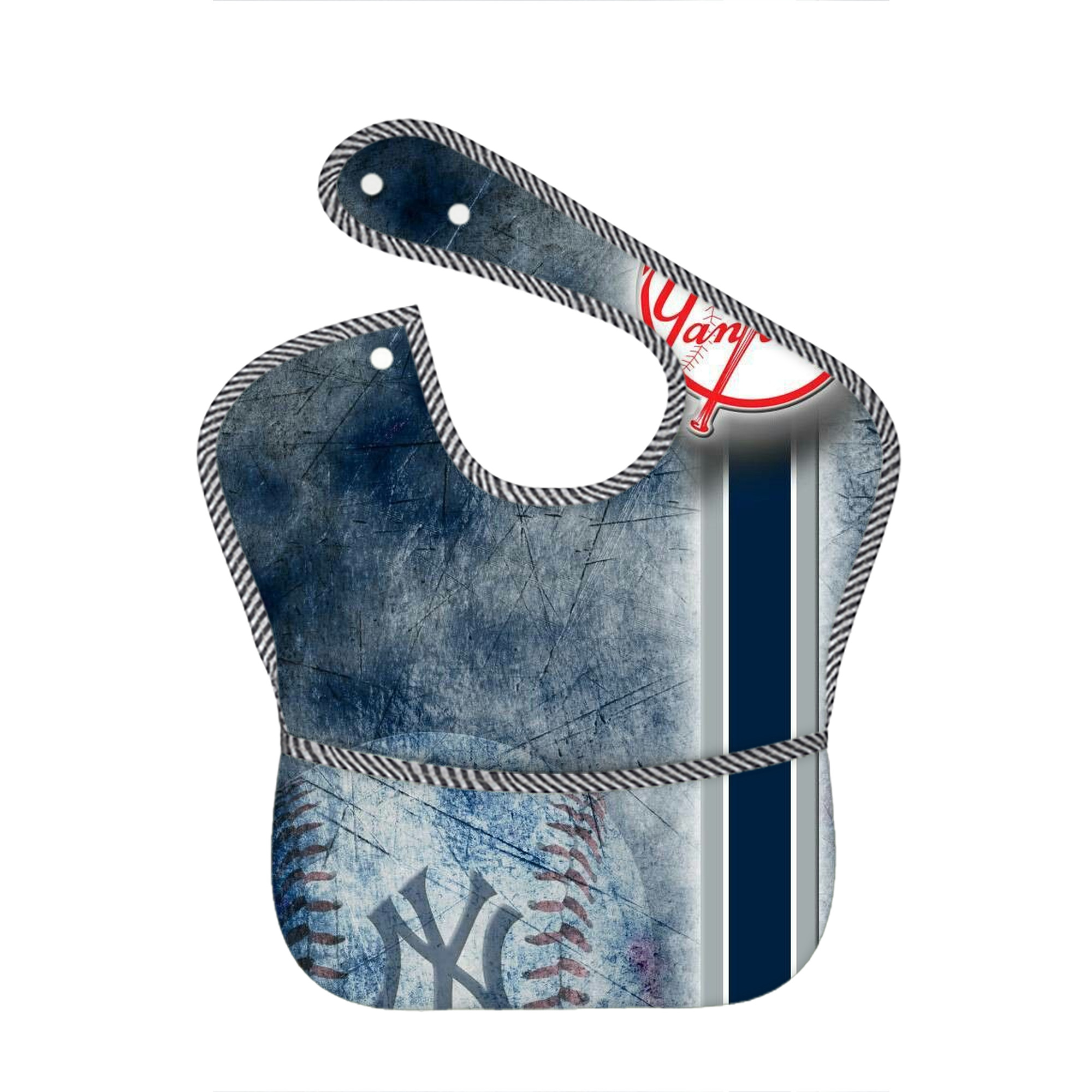 New York Yankees 150 Adjustable Waterproof Toddler Bib – Full-Print Durable Polyester – Foldable Crumb Pocket – Easy Snap Closure – Soft