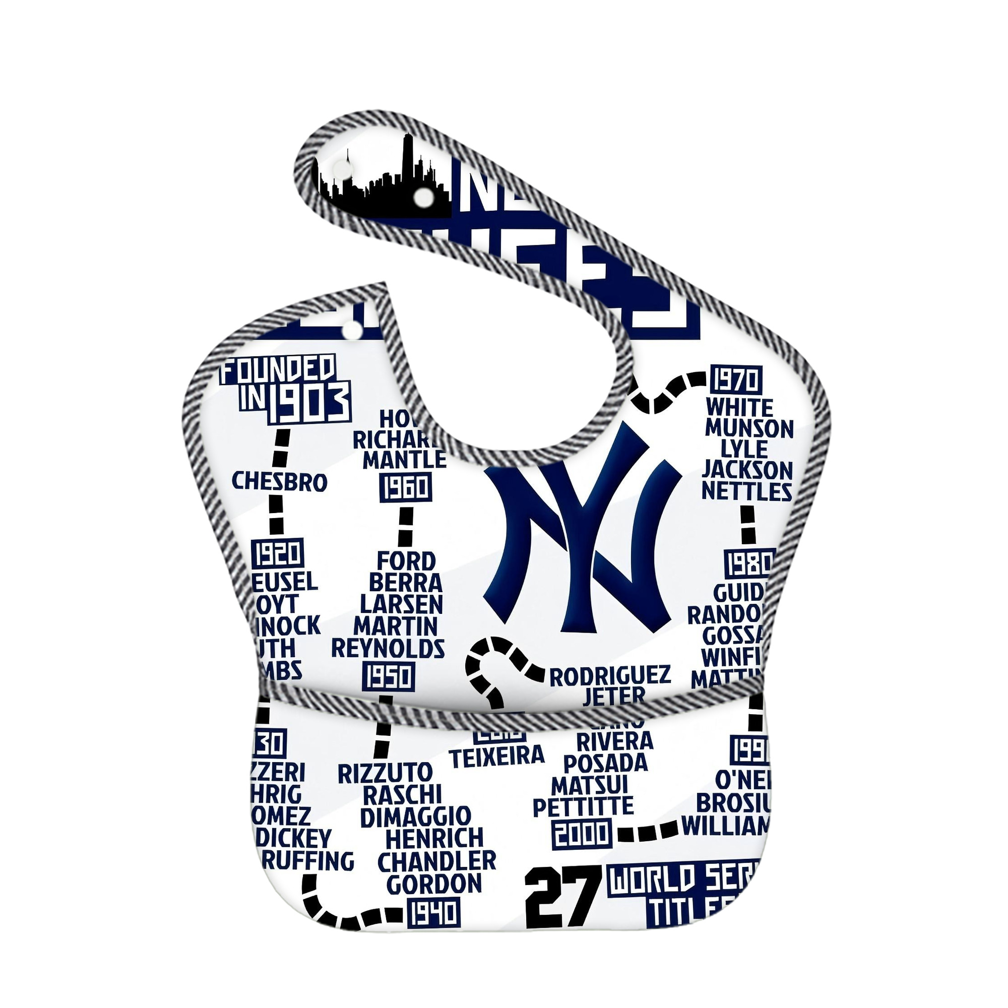 New York Yankees 155 Adjustable Waterproof Toddler Bib – Full-Print Durable Polyester – Foldable Crumb Pocket – Easy Snap Closure – Soft