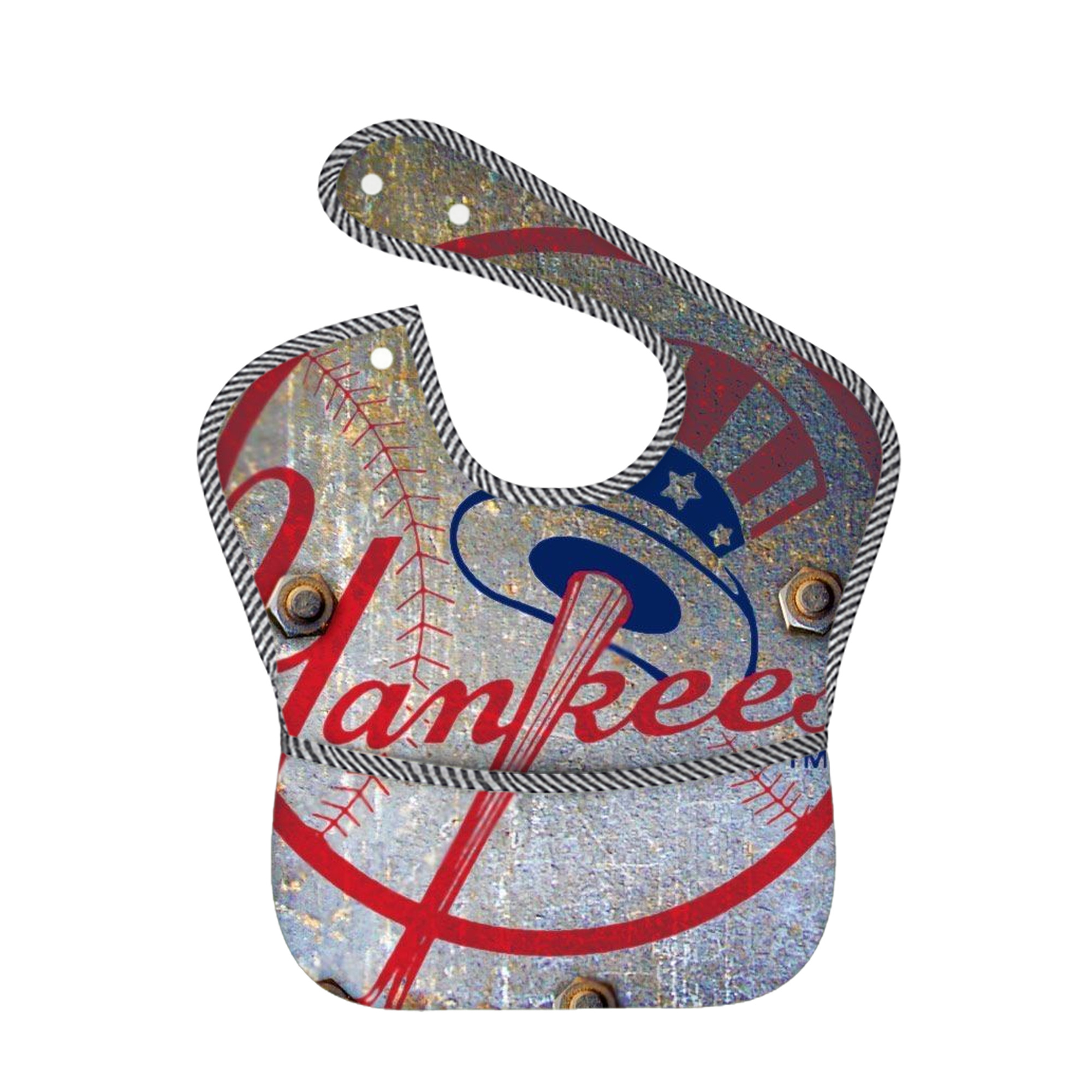 New York Yankees 112 Adjustable Waterproof Toddler Bib – Full-Print Durable Polyester – Foldable Crumb Pocket – Easy Snap Closure – Soft