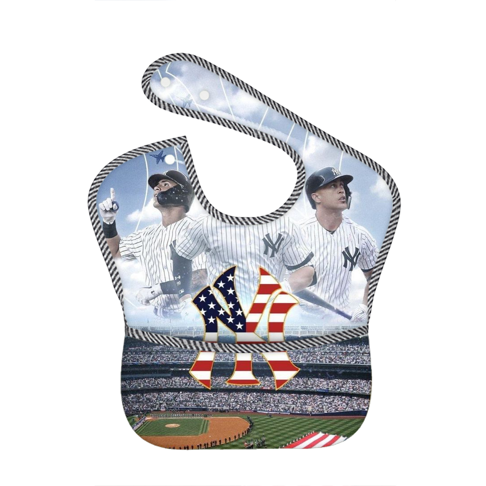 New York Yankees 161 Adjustable Waterproof Toddler Bib – Full-Print Durable Polyester – Foldable Crumb Pocket – Easy Snap Closure – Soft