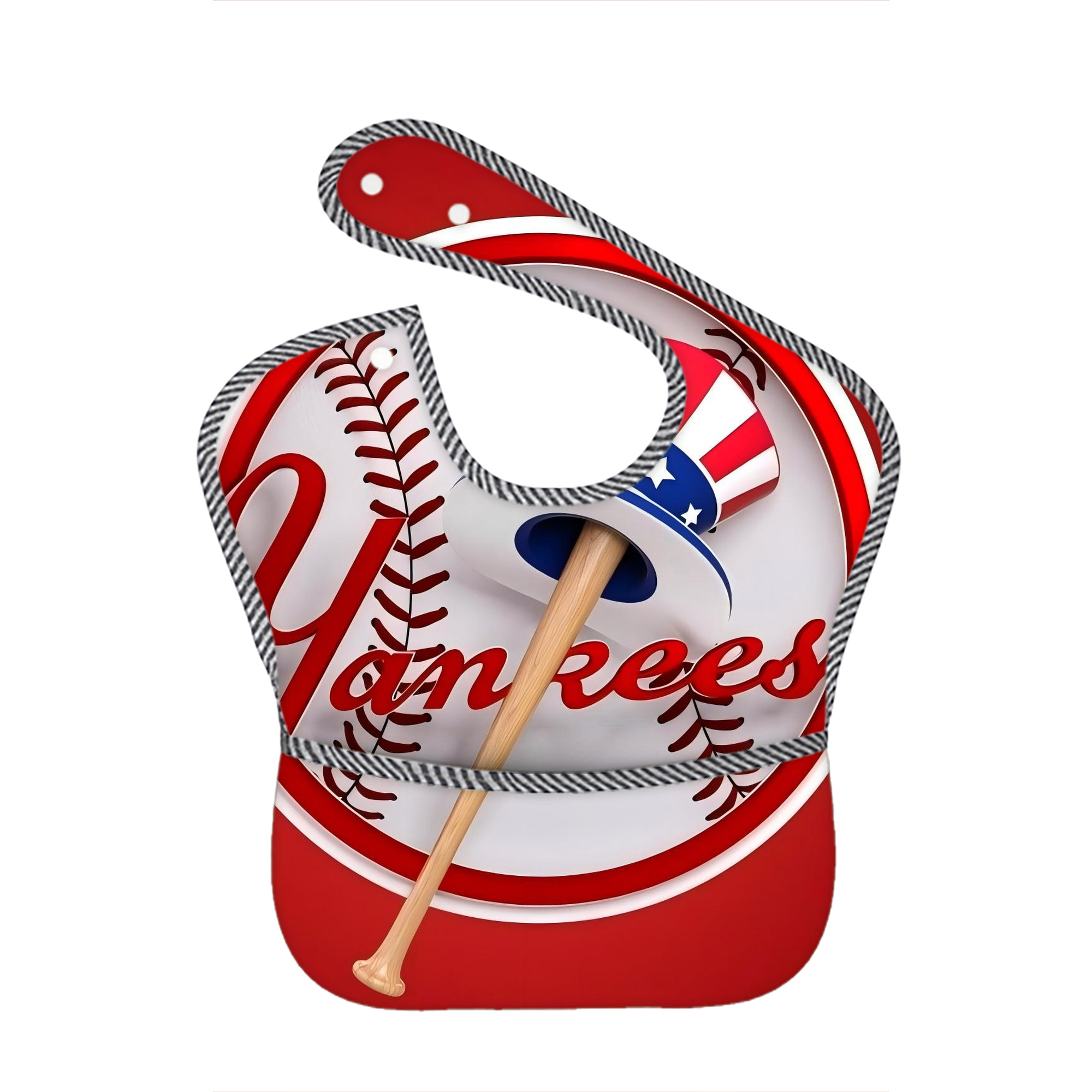 New York Yankees 120 Adjustable Waterproof Toddler Bib – Full-Print Durable Polyester – Foldable Crumb Pocket – Easy Snap Closure – Soft