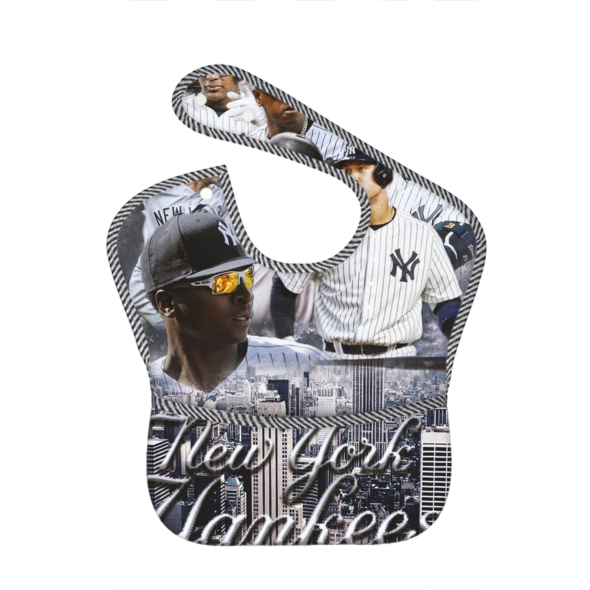 New York Yankees 101 Adjustable Waterproof Toddler Bib – Full-Print Durable Polyester – Foldable Crumb Pocket – Easy Snap Closure – Soft