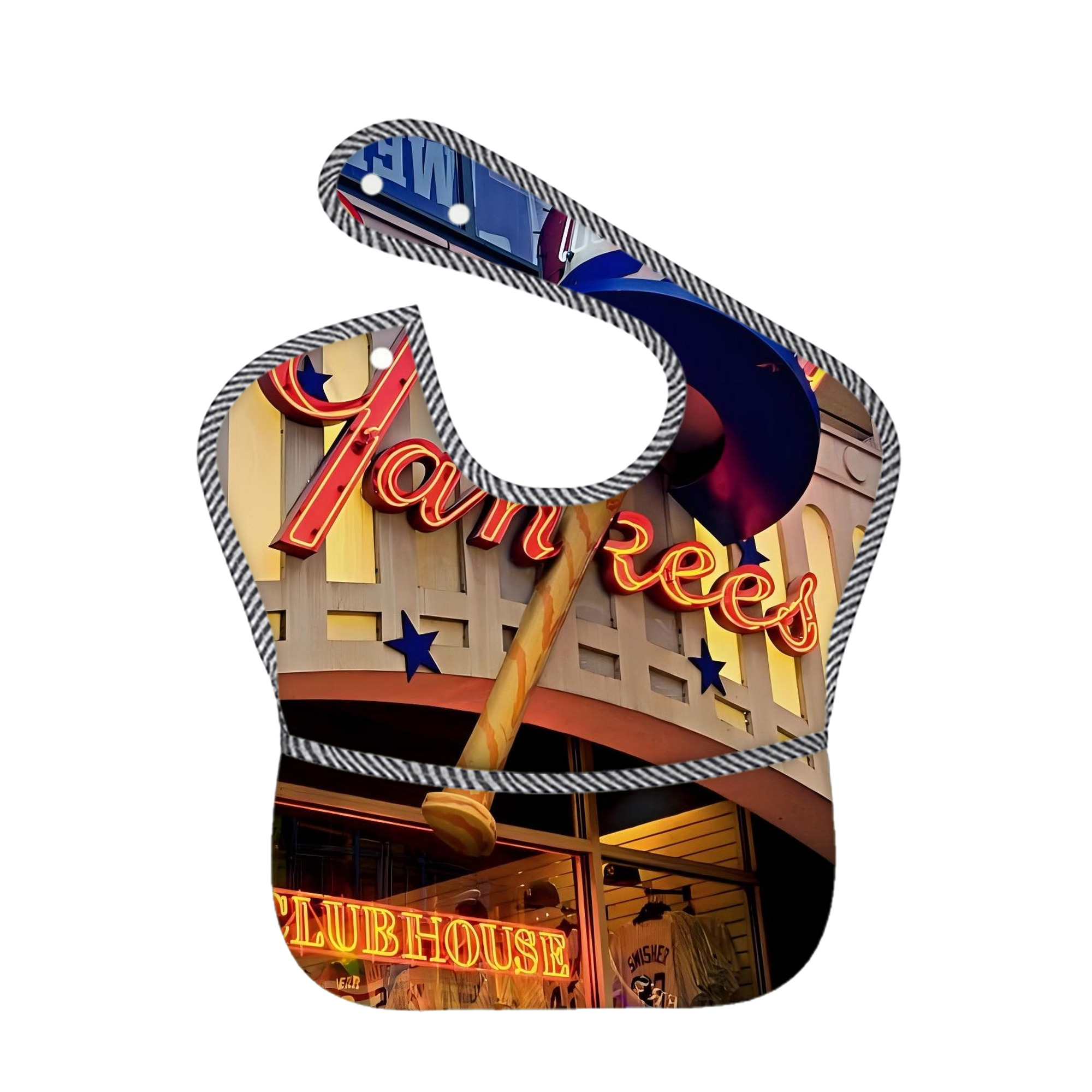 New York Yankees 178 Adjustable Waterproof Toddler Bib – Full-Print Durable Polyester – Foldable Crumb Pocket – Easy Snap Closure – Soft