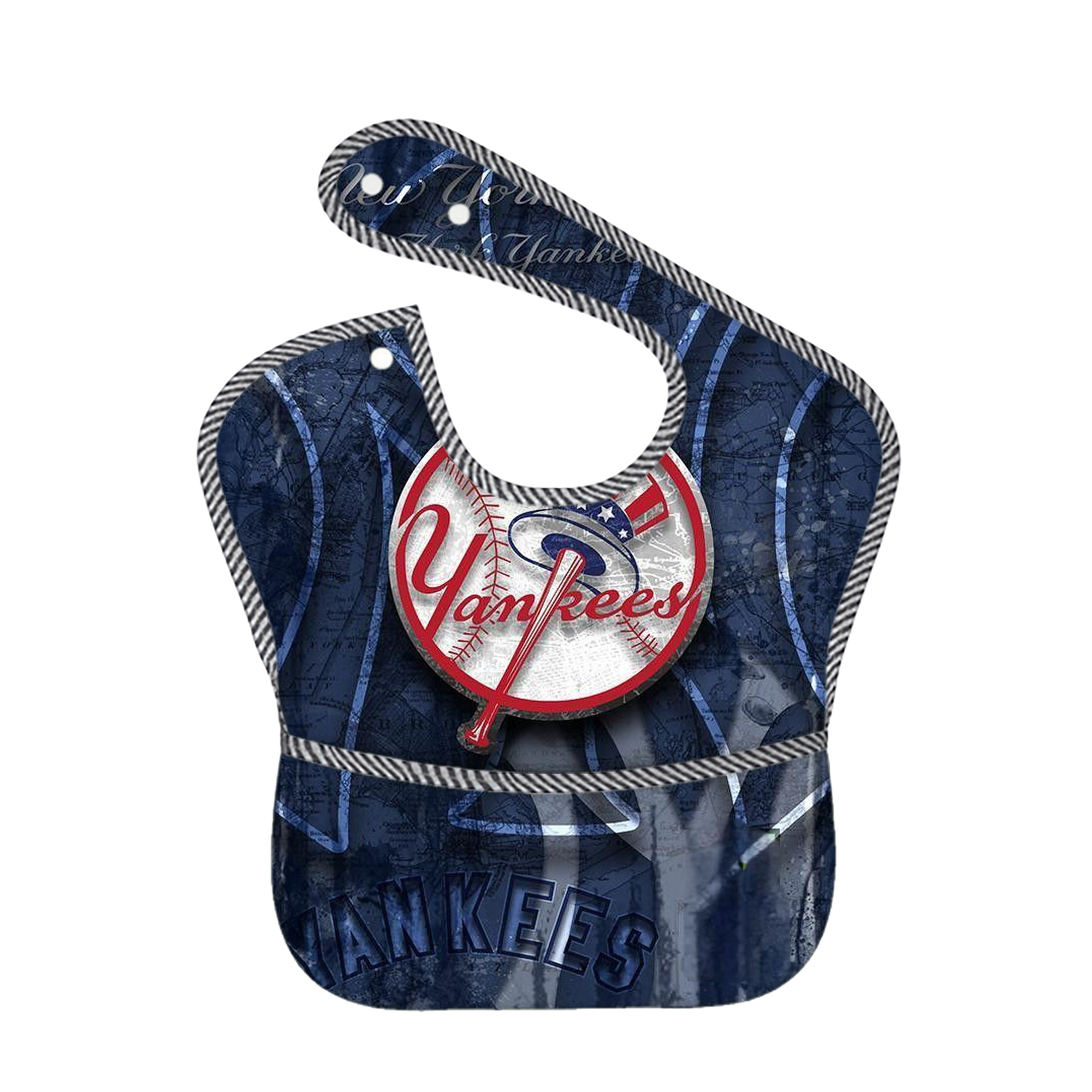 New York Yankees 190 Adjustable Waterproof Toddler Bib – Full-Print Durable Polyester – Foldable Crumb Pocket – Easy Snap Closure – Soft