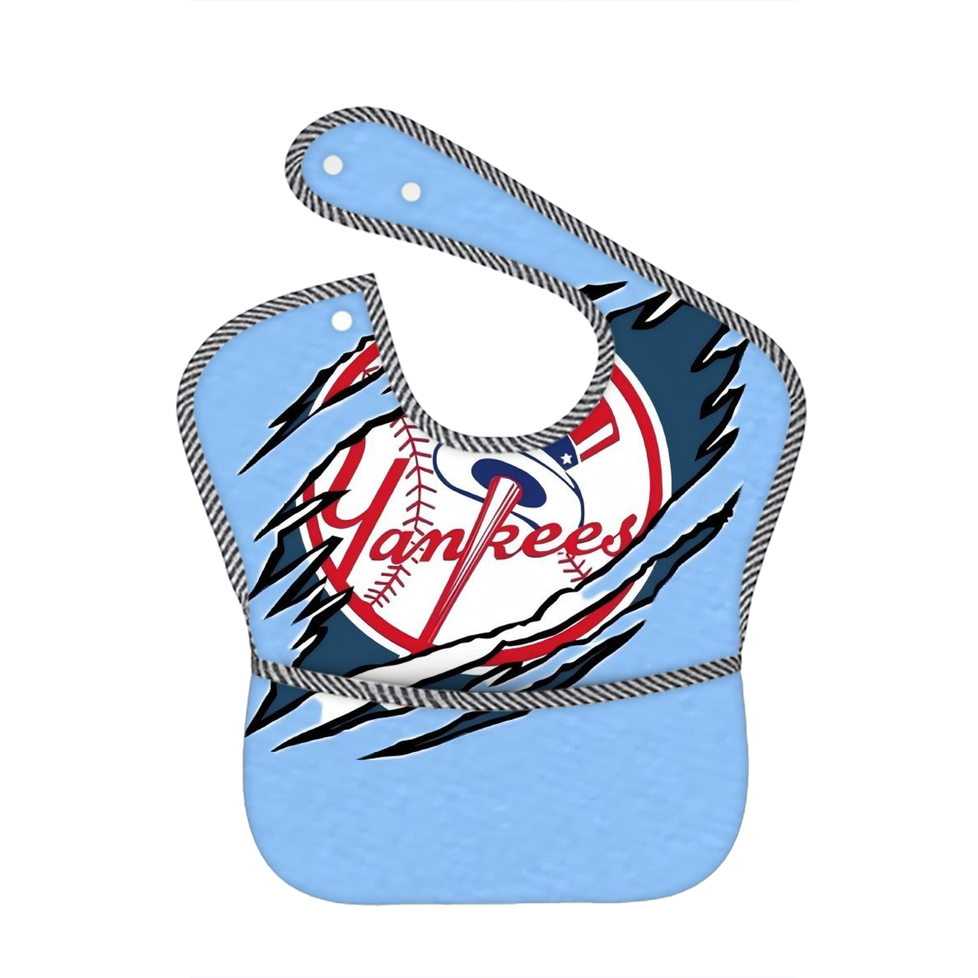 New York Yankees 128 Adjustable Waterproof Toddler Bib – Full-Print Durable Polyester – Foldable Crumb Pocket – Easy Snap Closure – Soft
