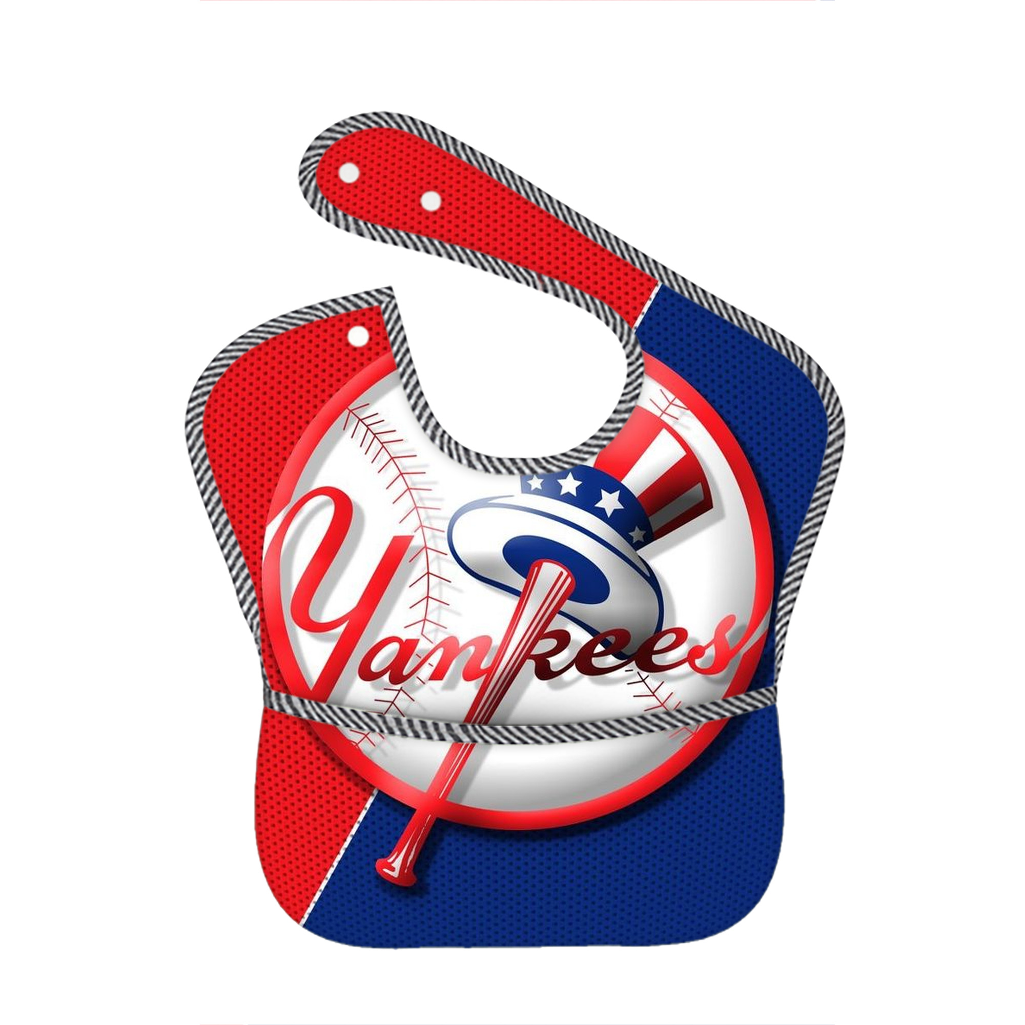 New York Yankees 148 Adjustable Waterproof Toddler Bib – Full-Print Durable Polyester – Foldable Crumb Pocket – Easy Snap Closure – Soft