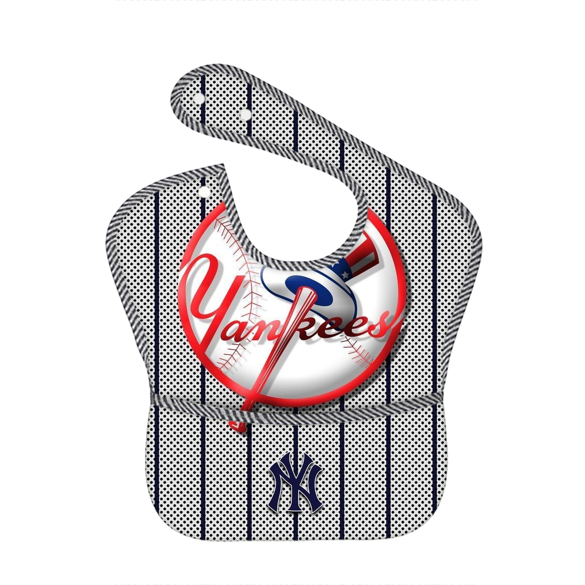 New York Yankees 197 Adjustable Waterproof Toddler Bib – Full-Print Durable Polyester – Foldable Crumb Pocket – Easy Snap Closure – Soft