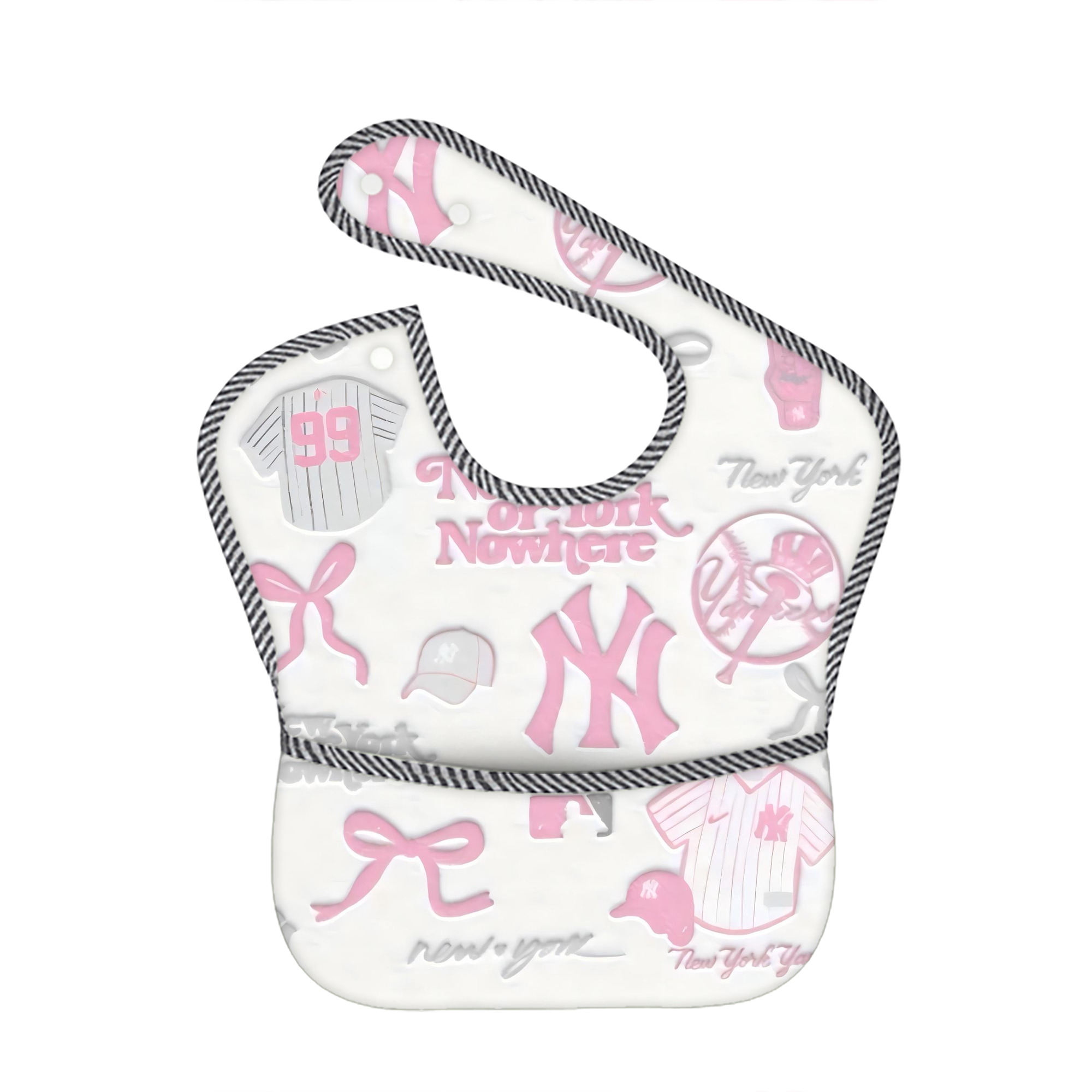 New York Yankees 206 Adjustable Waterproof Toddler Bib – Full-Print Durable Polyester – Foldable Crumb Pocket – Easy Snap Closure – Soft