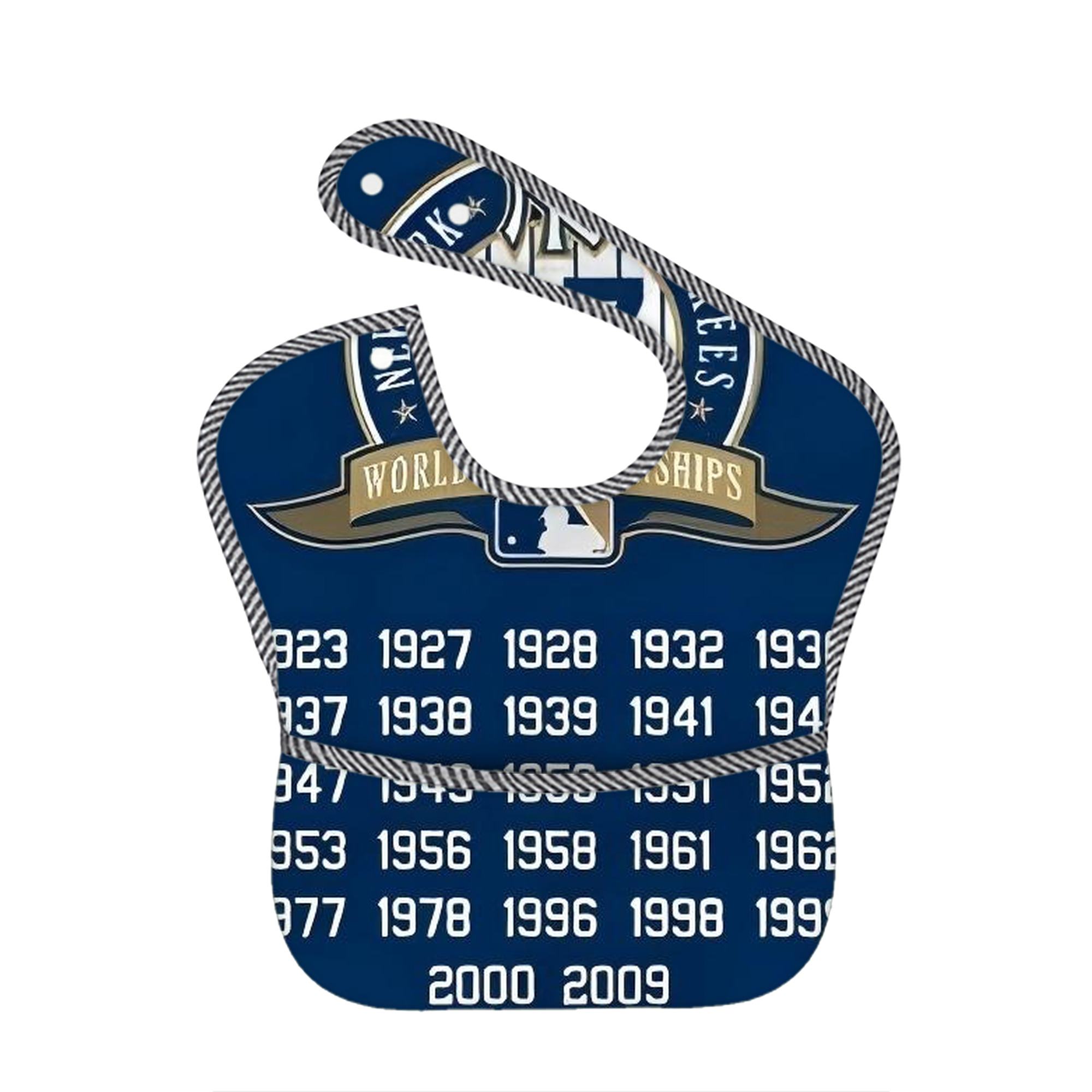 New York Yankees 144 Adjustable Waterproof Toddler Bib – Full-Print Durable Polyester – Foldable Crumb Pocket – Easy Snap Closure – Soft