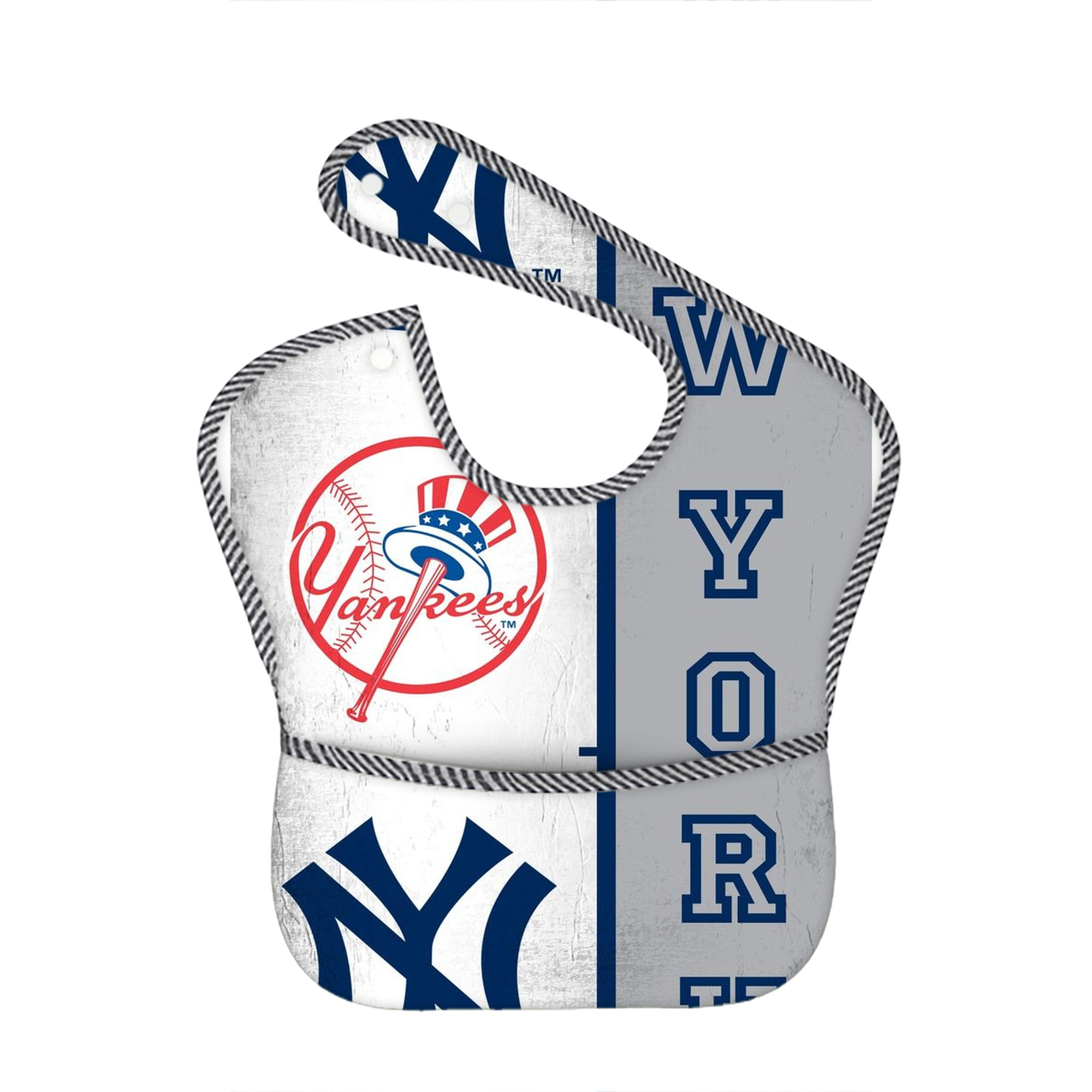 New York Yankees 217 Adjustable Waterproof Toddler Bib – Full-Print Durable Polyester – Foldable Crumb Pocket – Easy Snap Closure – Soft