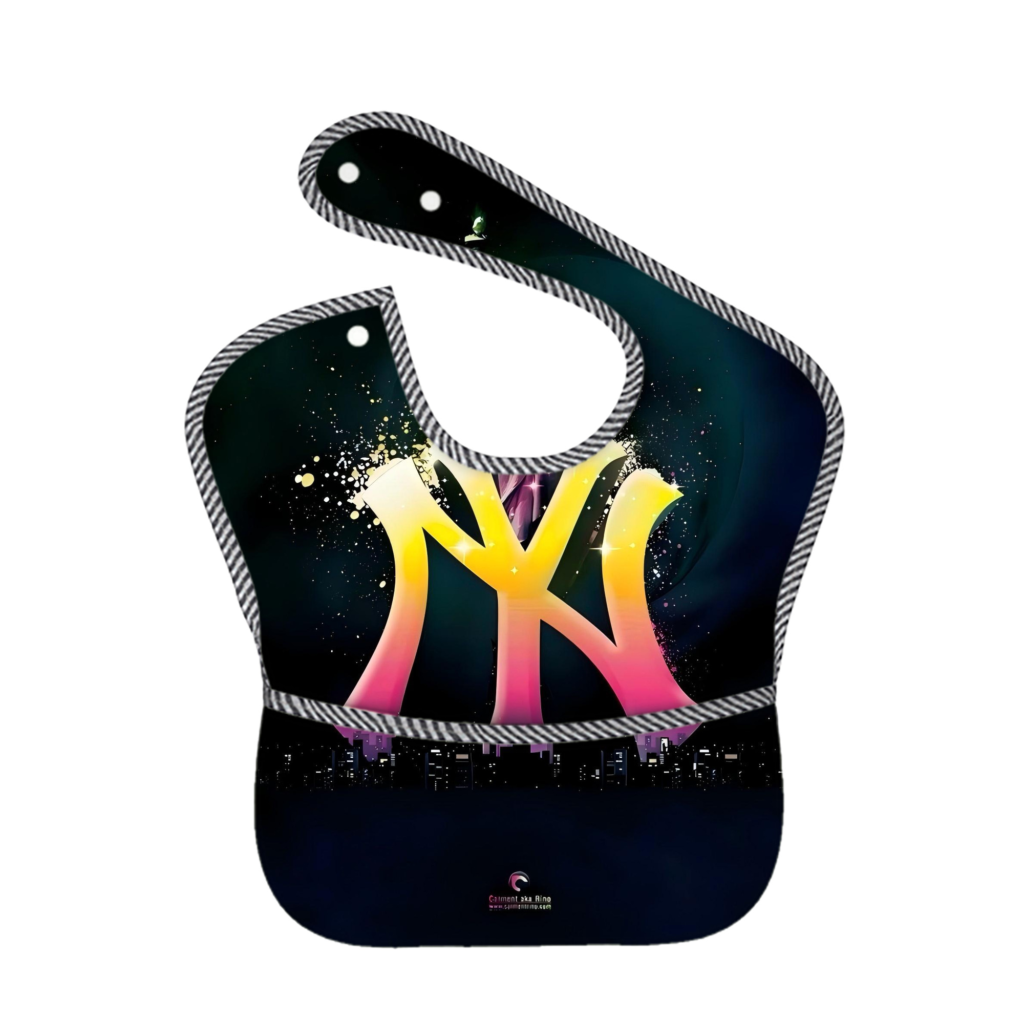 New York Yankees 149 Adjustable Waterproof Toddler Bib – Full-Print Durable Polyester – Foldable Crumb Pocket – Easy Snap Closure – Soft