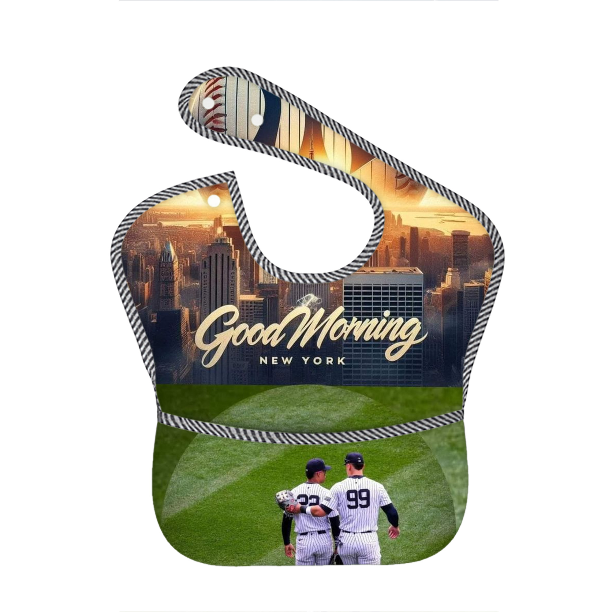New York Yankees 218 Adjustable Waterproof Toddler Bib – Full-Print Durable Polyester – Foldable Crumb Pocket – Easy Snap Closure – Soft