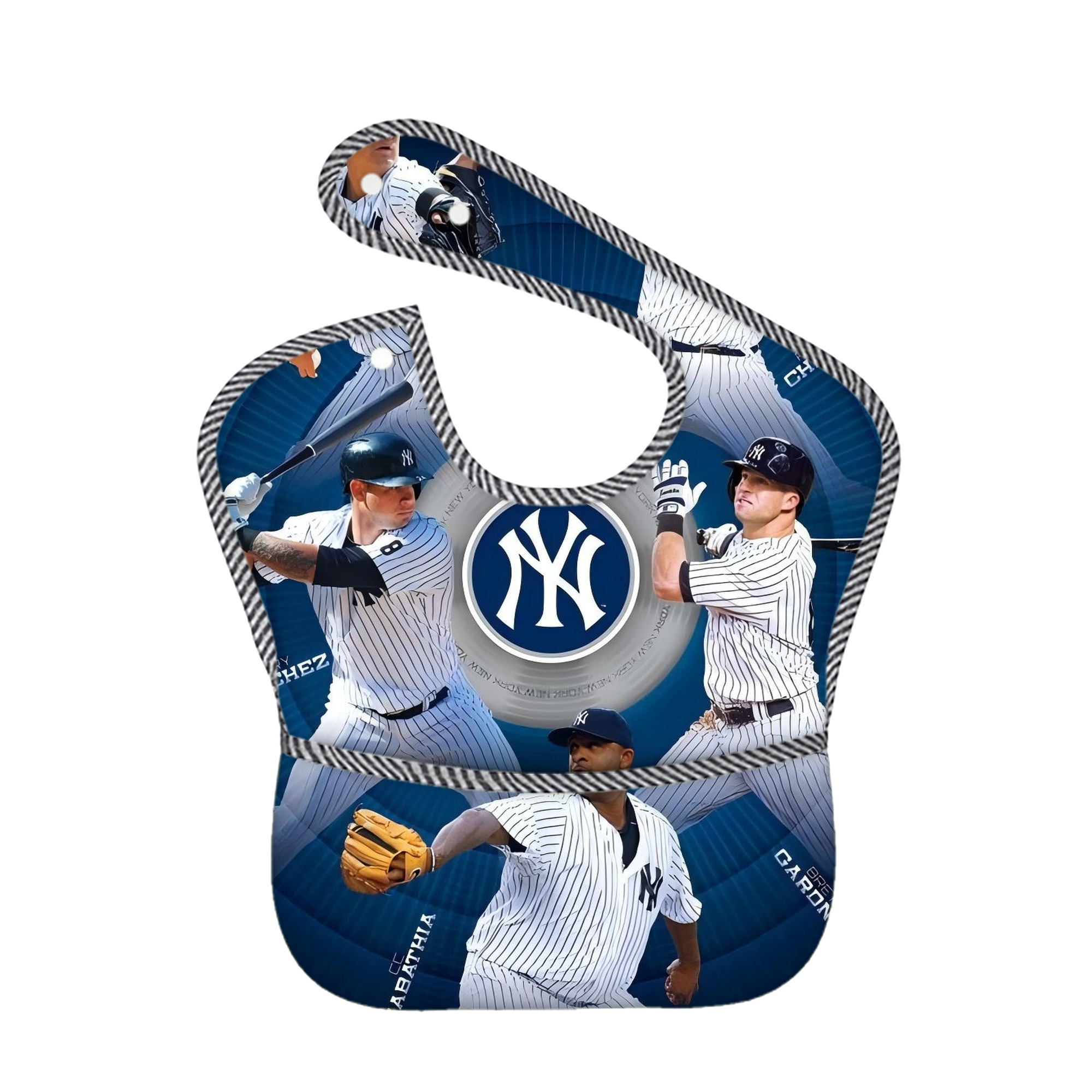 New York Yankees 222 Adjustable Waterproof Toddler Bib – Full-Print Durable Polyester – Foldable Crumb Pocket – Easy Snap Closure – Soft