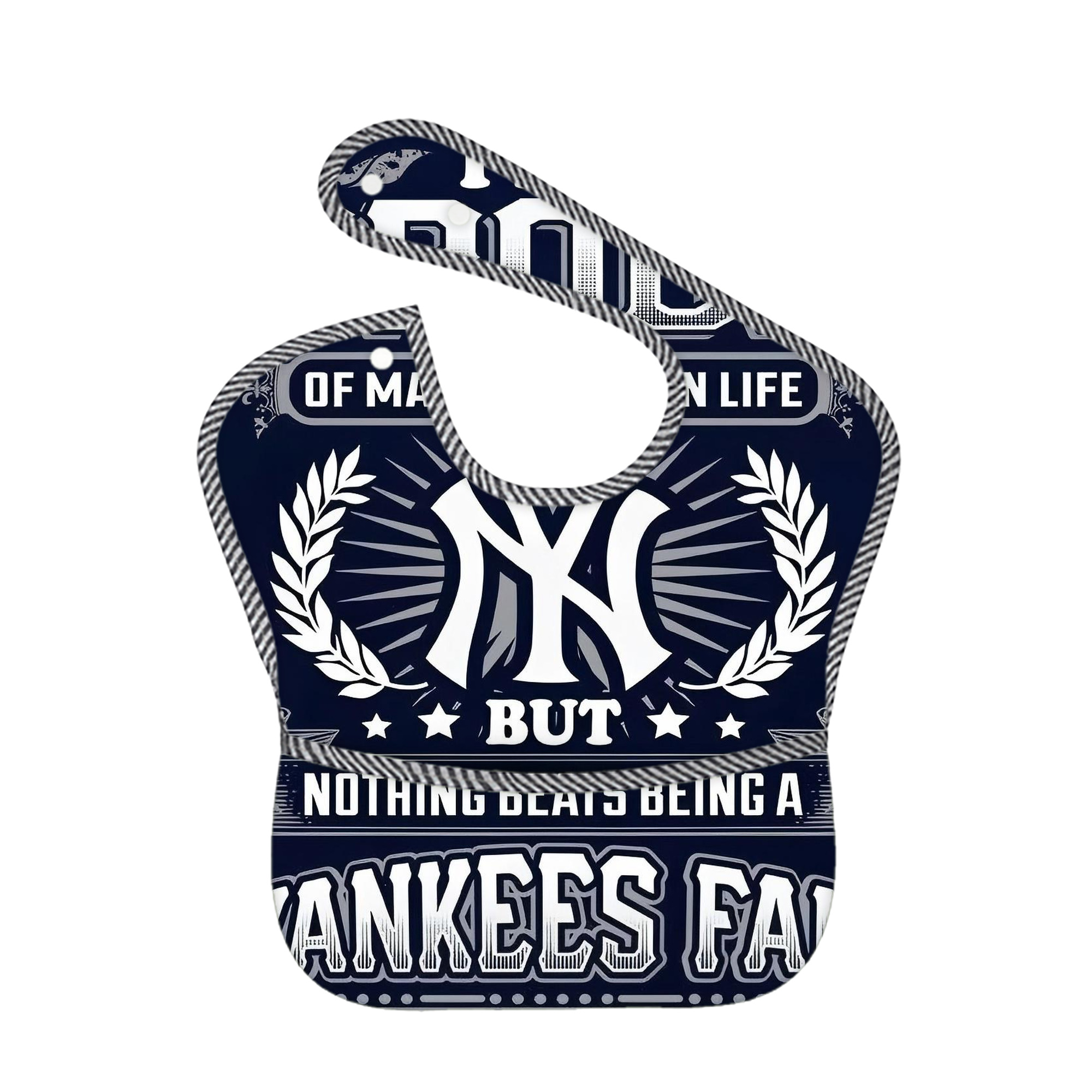 New York Yankees 301 Adjustable Waterproof Toddler Bib – Full-Print Durable Polyester – Foldable Crumb Pocket – Easy Snap Closure – Soft