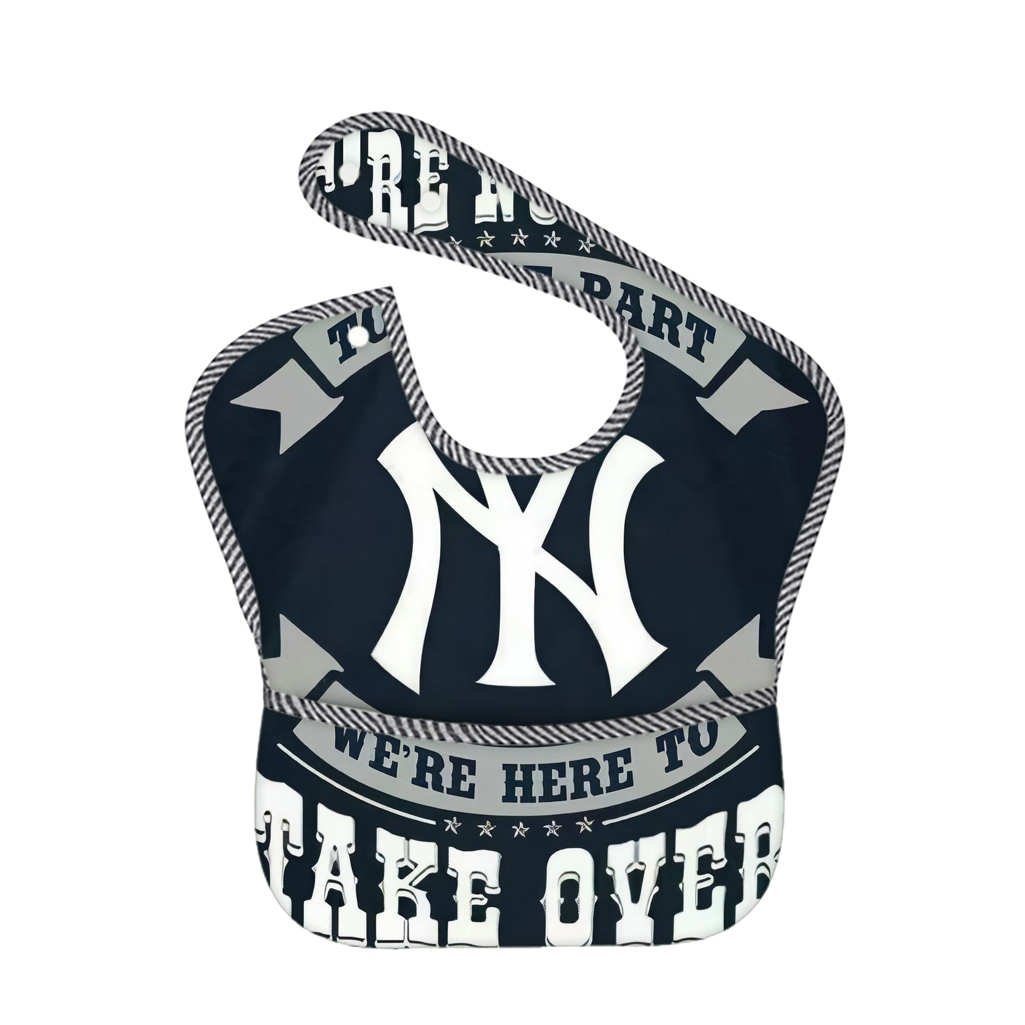 New York Yankees 302 Adjustable Waterproof Toddler Bib – Full-Print Durable Polyester – Foldable Crumb Pocket – Easy Snap Closure – Soft