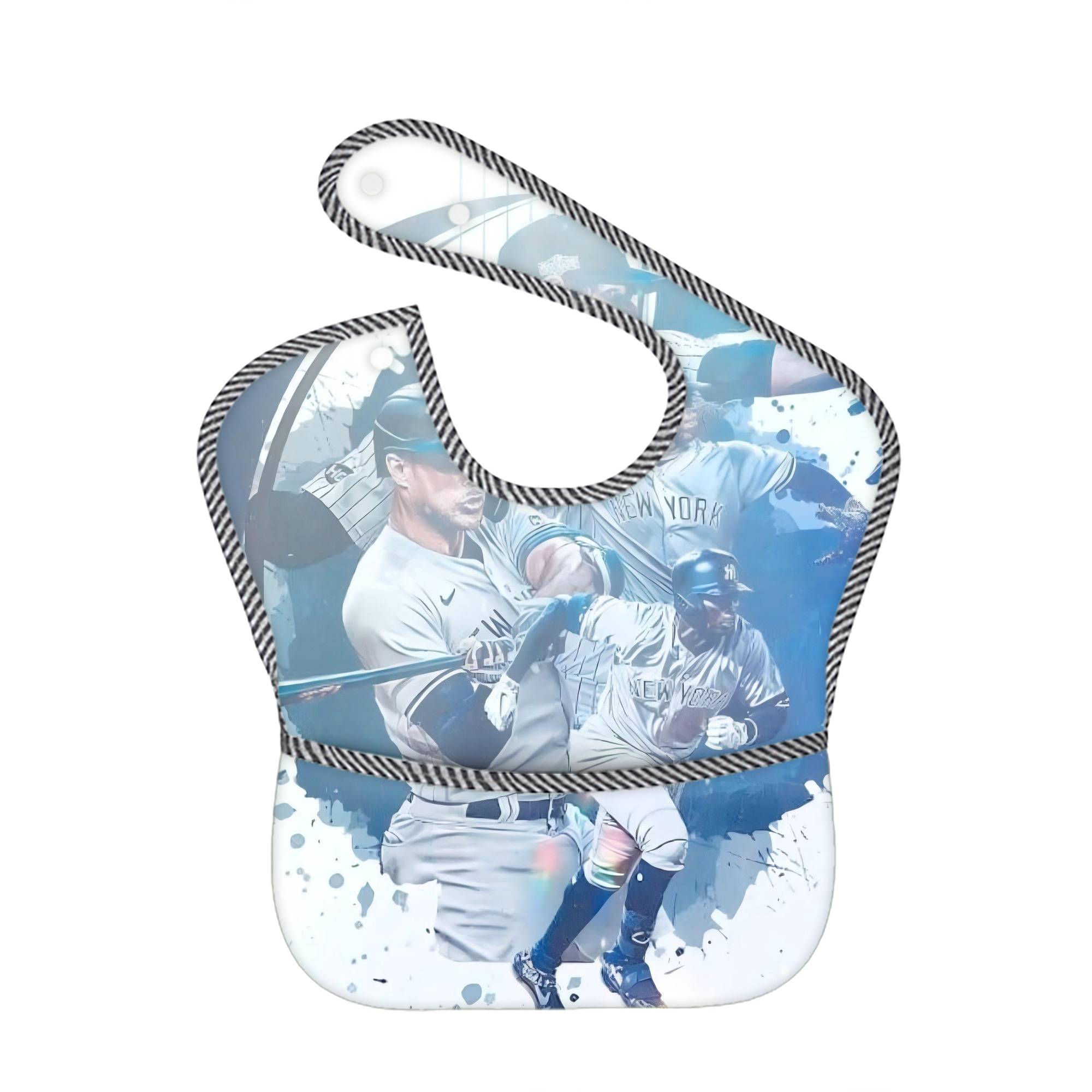 New York Yankees 329 Adjustable Waterproof Toddler Bib – Full-Print Durable Polyester – Foldable Crumb Pocket – Easy Snap Closure – Soft