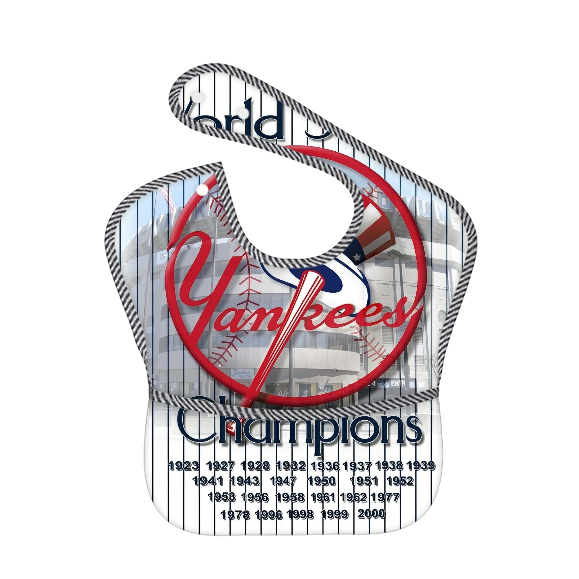 New York Yankees 184 Adjustable Waterproof Toddler Bib – Full-Print Durable Polyester – Foldable Crumb Pocket – Easy Snap Closure – Soft
