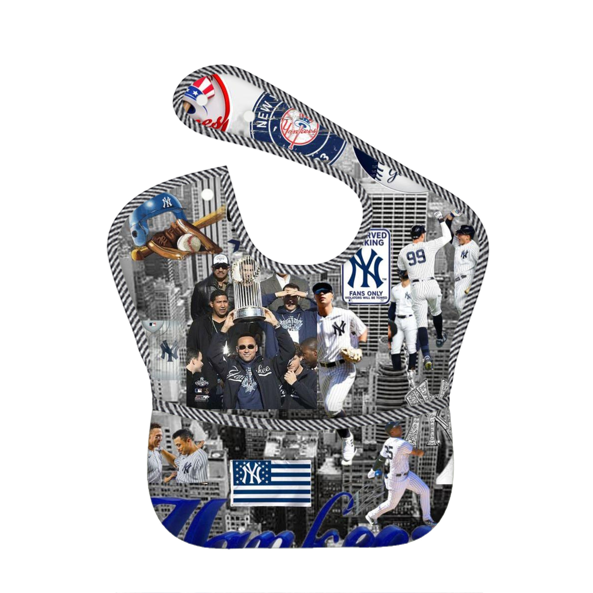 New York Yankees 199 Adjustable Waterproof Toddler Bib – Full-Print Durable Polyester – Foldable Crumb Pocket – Easy Snap Closure – Soft
