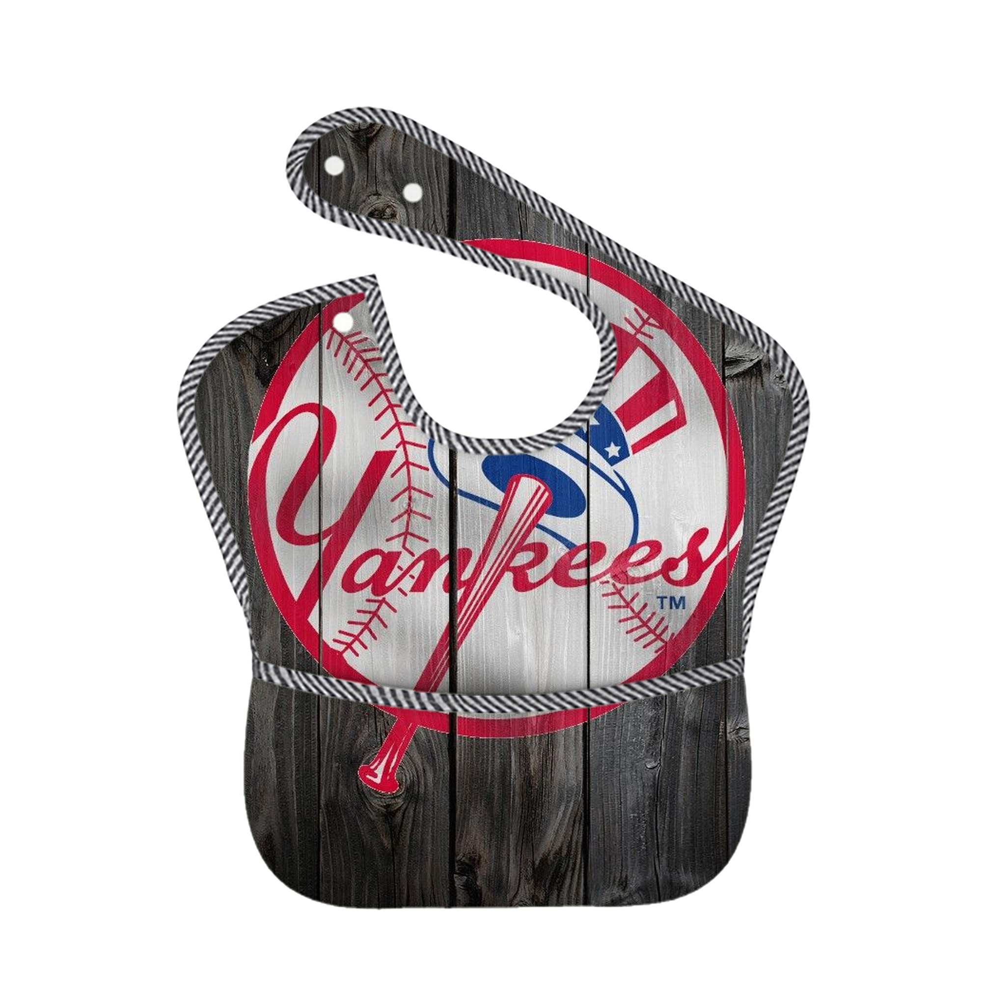 New York Yankees 189 Adjustable Waterproof Toddler Bib – Full-Print Durable Polyester – Foldable Crumb Pocket – Easy Snap Closure – Soft
