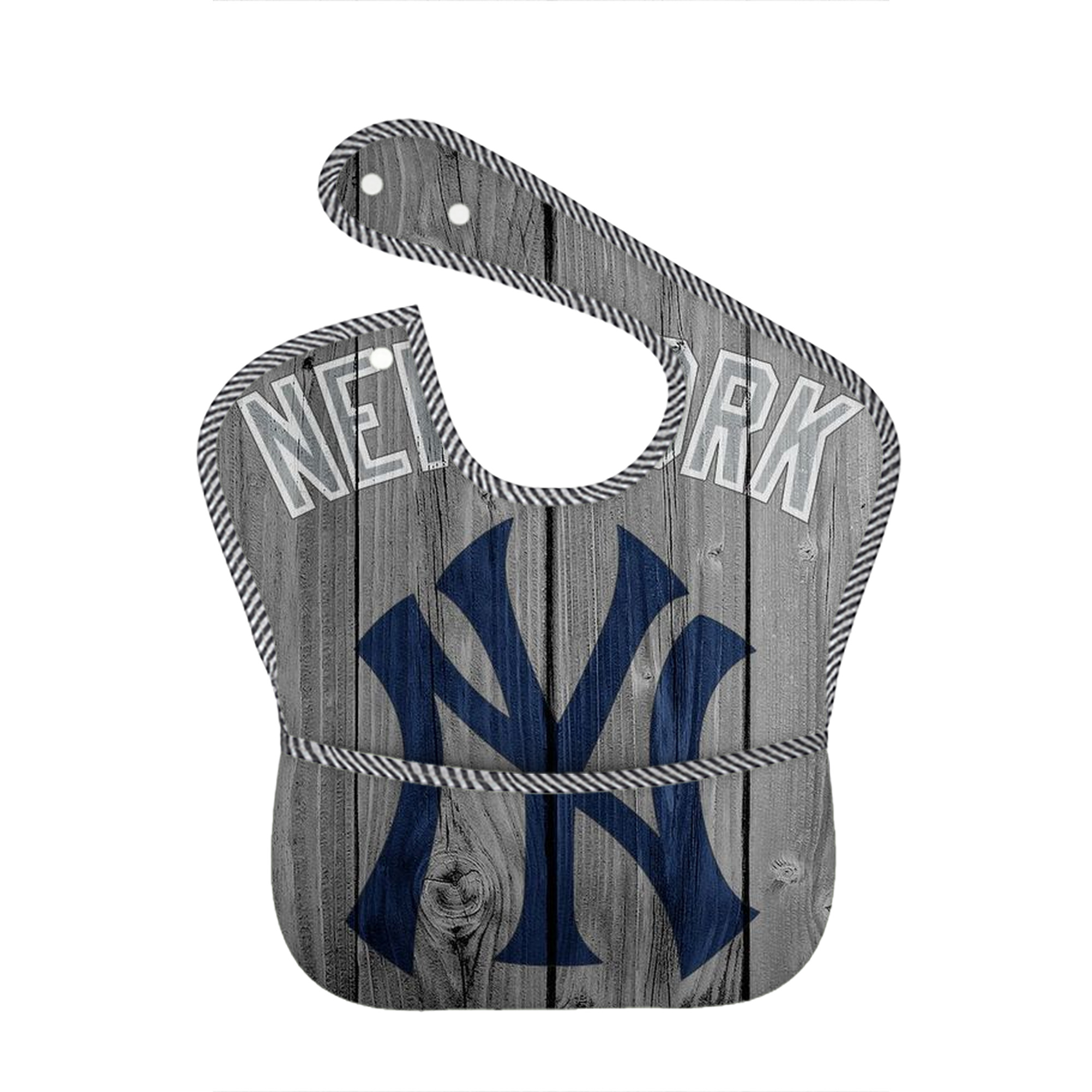New York Yankees 204 Adjustable Waterproof Toddler Bib – Full-Print Durable Polyester – Foldable Crumb Pocket – Easy Snap Closure – Soft