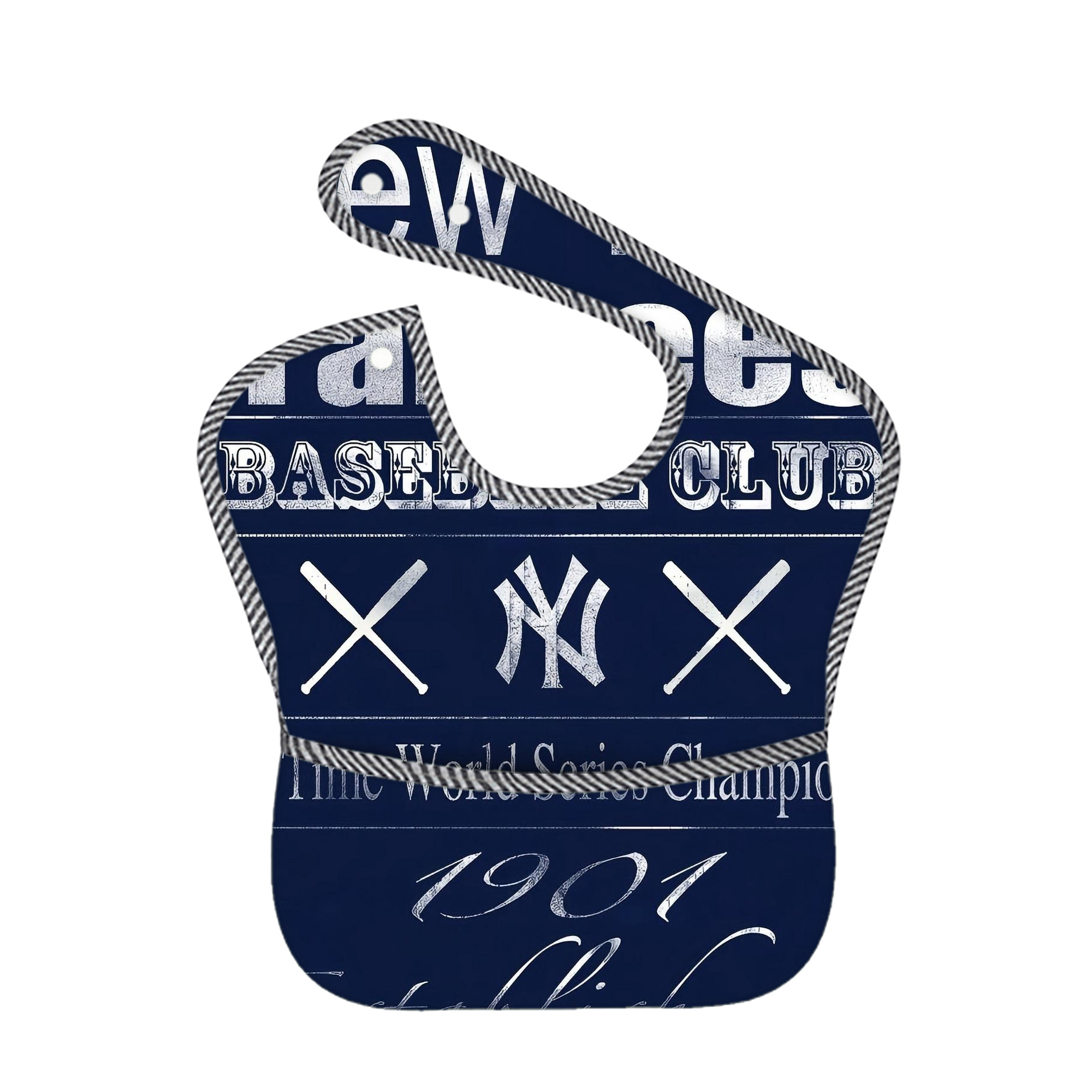 New York Yankees 205 Adjustable Waterproof Toddler Bib – Full-Print Durable Polyester – Foldable Crumb Pocket – Easy Snap Closure – Soft