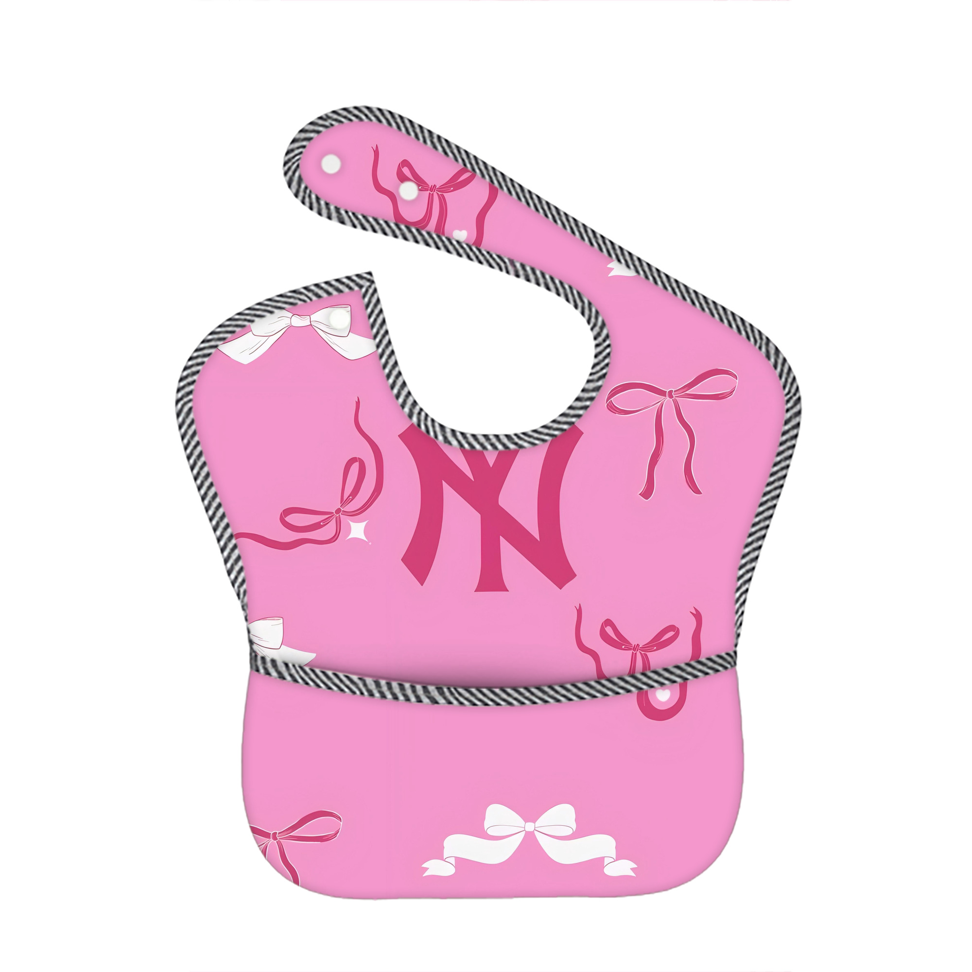 New York Yankees 220 Adjustable Waterproof Toddler Bib – Full-Print Durable Polyester – Foldable Crumb Pocket – Easy Snap Closure – Soft