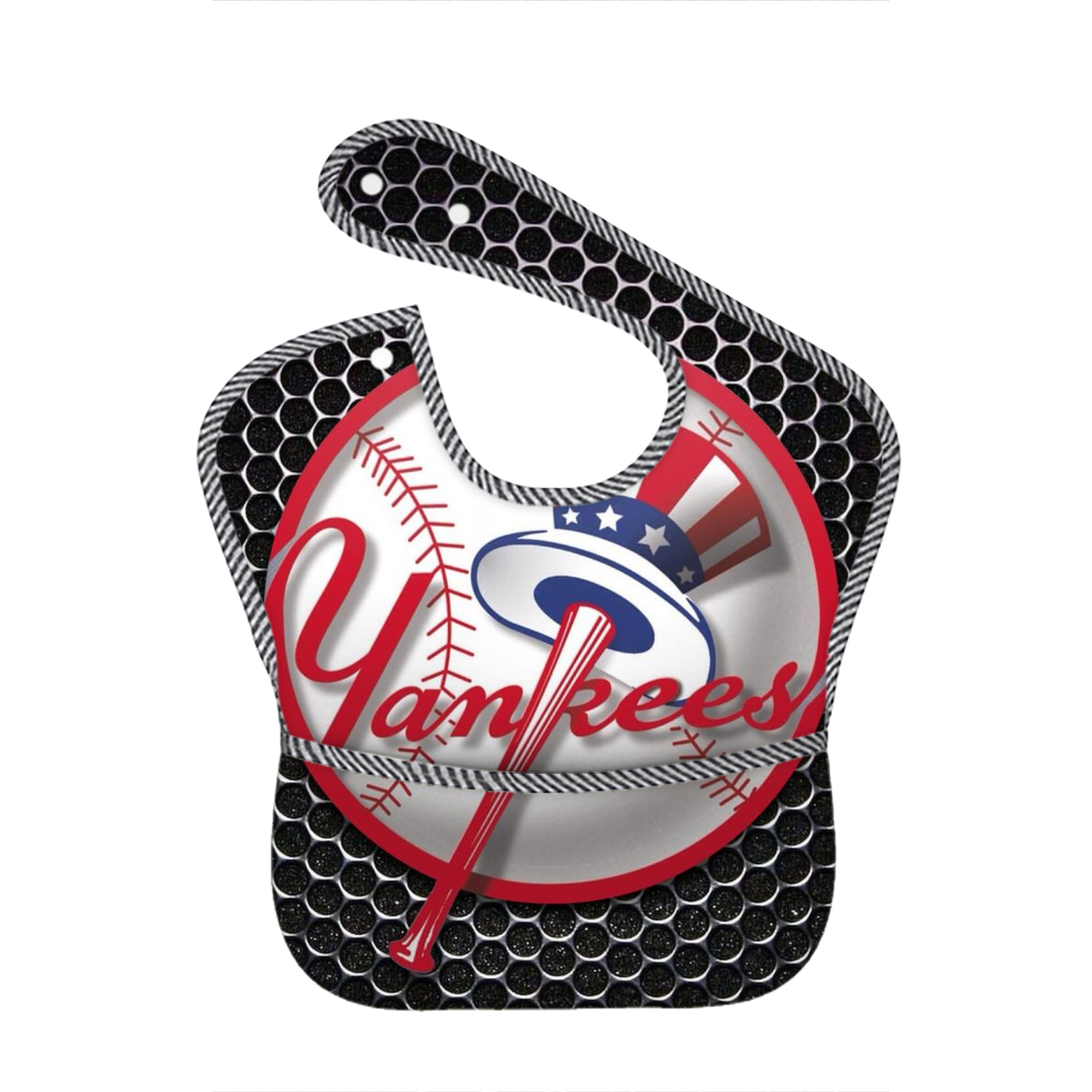 New York Yankees 221 Adjustable Waterproof Toddler Bib – Full-Print Durable Polyester – Foldable Crumb Pocket – Easy Snap Closure – Soft