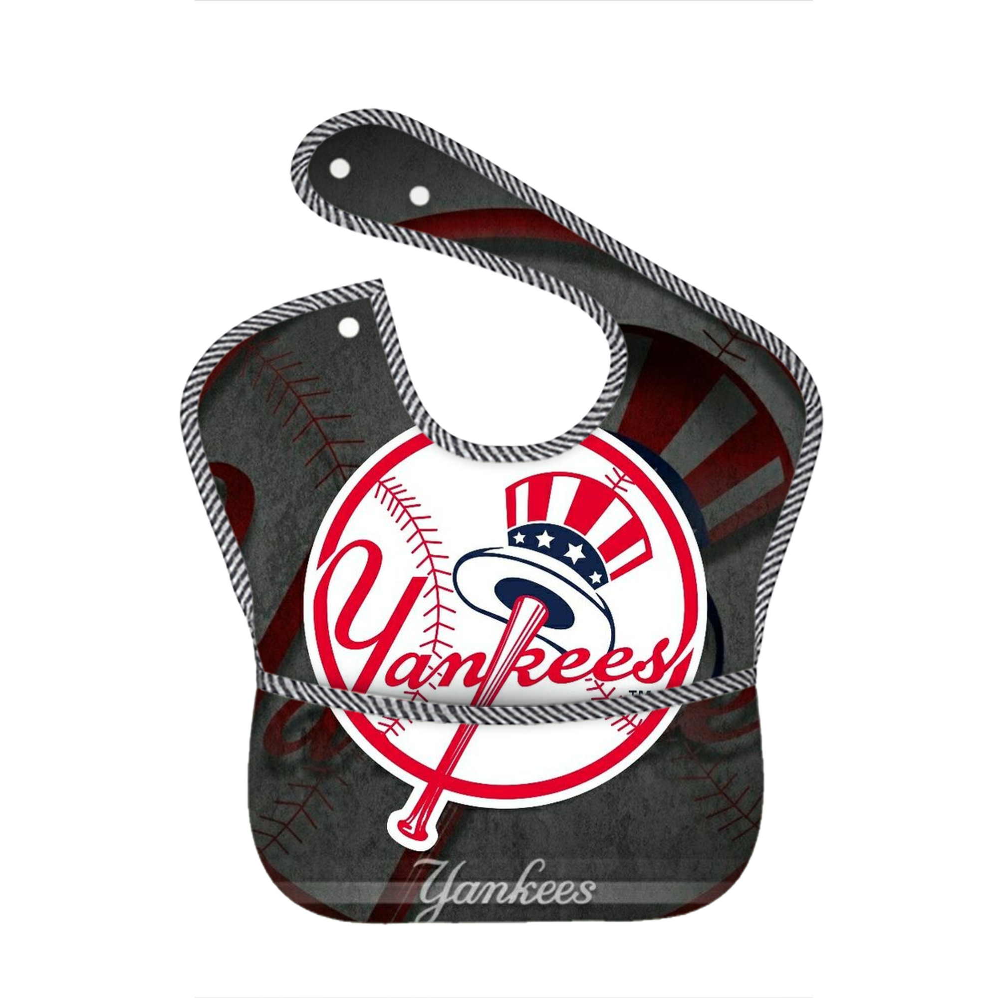 New York Yankees 228 Adjustable Waterproof Toddler Bib – Full-Print Durable Polyester – Foldable Crumb Pocket – Easy Snap Closure – Soft