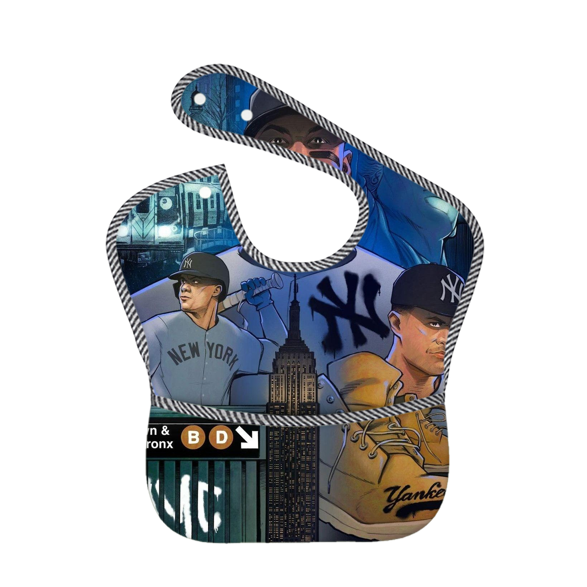 New York Yankees 298 Adjustable Waterproof Toddler Bib – Full-Print Durable Polyester – Foldable Crumb Pocket – Easy Snap Closure – Soft