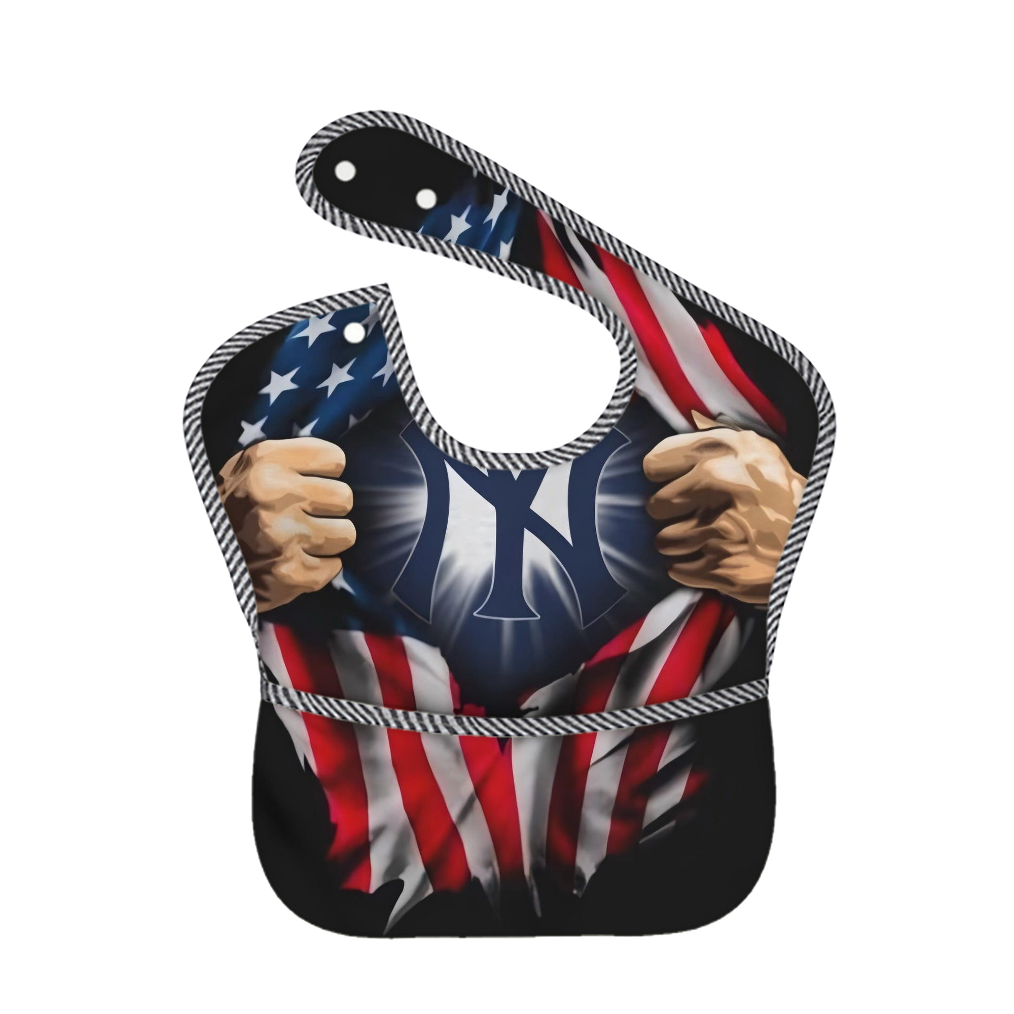 New York Yankees US Flag Yankees Inside Me Adjustable Waterproof Toddler Bib – Full-Print Durable Polyester – Foldable Crumb Pocket – Easy Snap Closure – Soft
