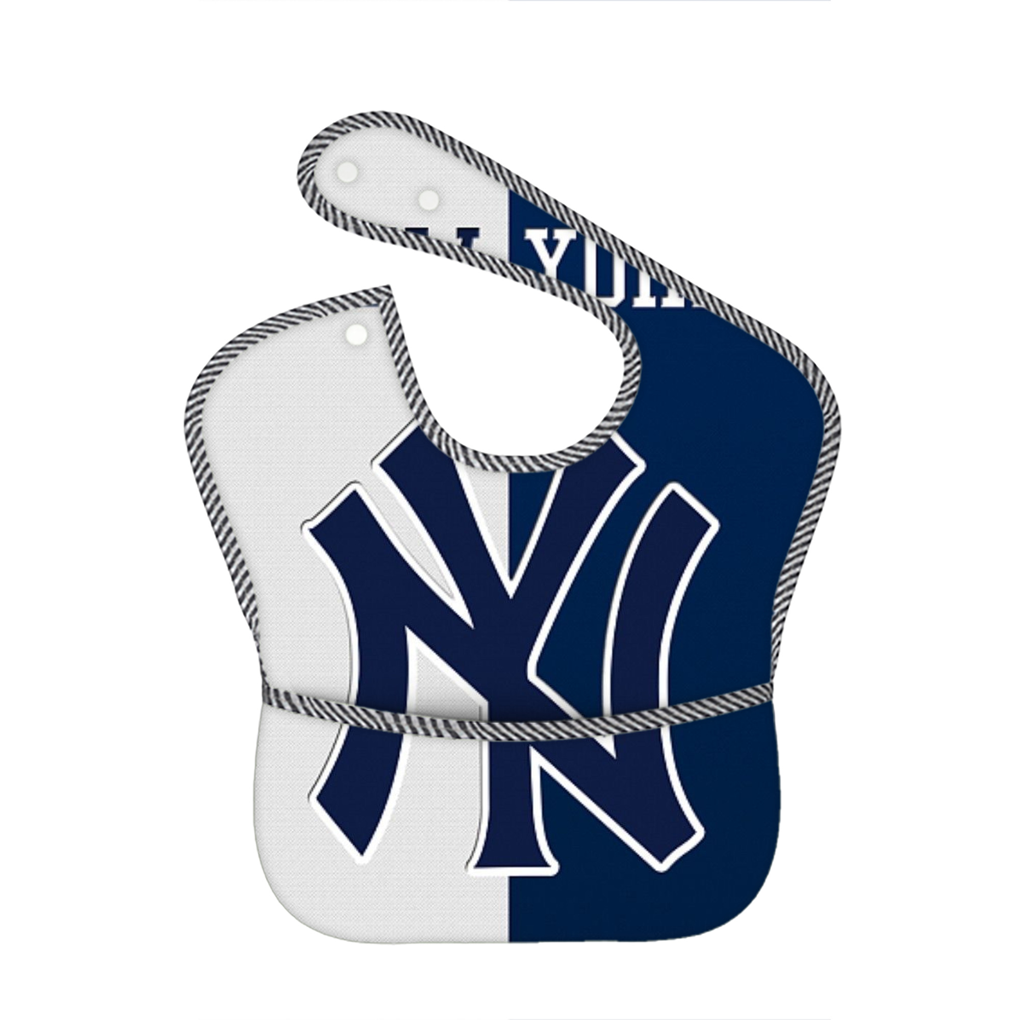 New York Yankees 332 Adjustable Waterproof Toddler Bib – Full-Print Durable Polyester – Foldable Crumb Pocket – Easy Snap Closure – Soft