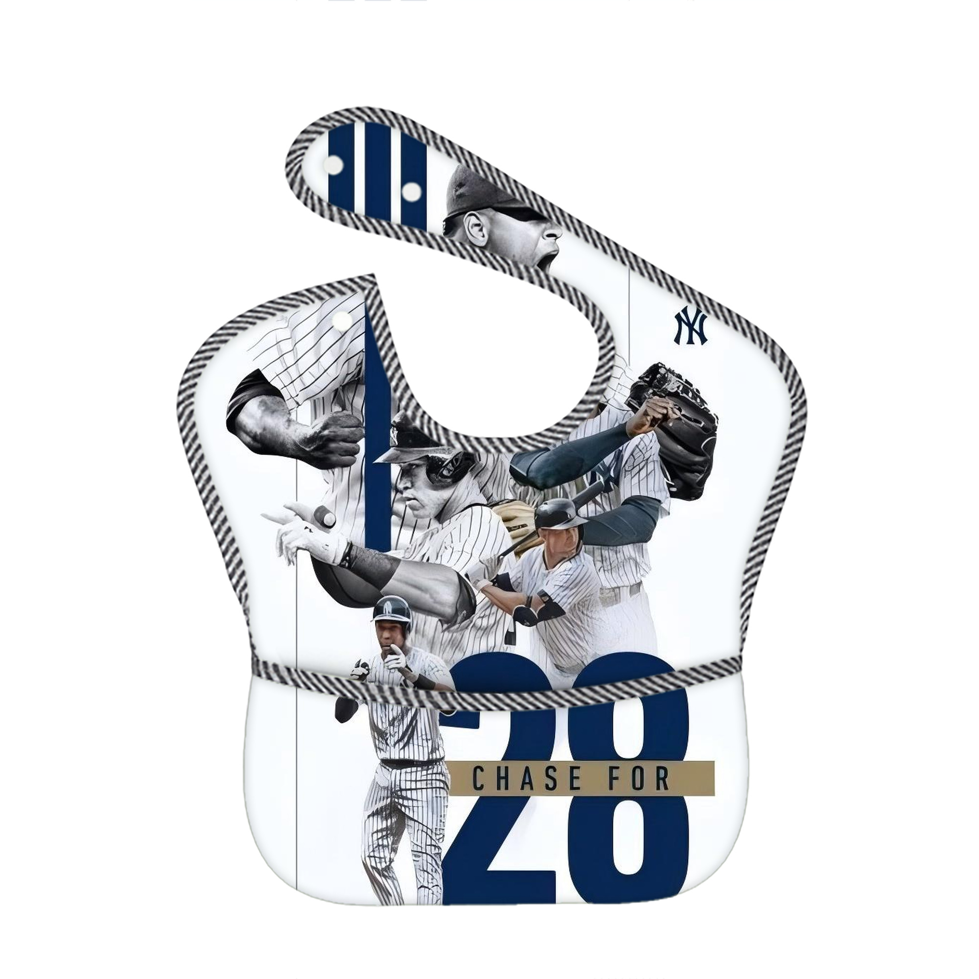 New York Yankees Chase For 28 Adjustable Waterproof Toddler Bib – Full-Print Durable Polyester – Foldable Crumb Pocket – Easy Snap Closure – Soft