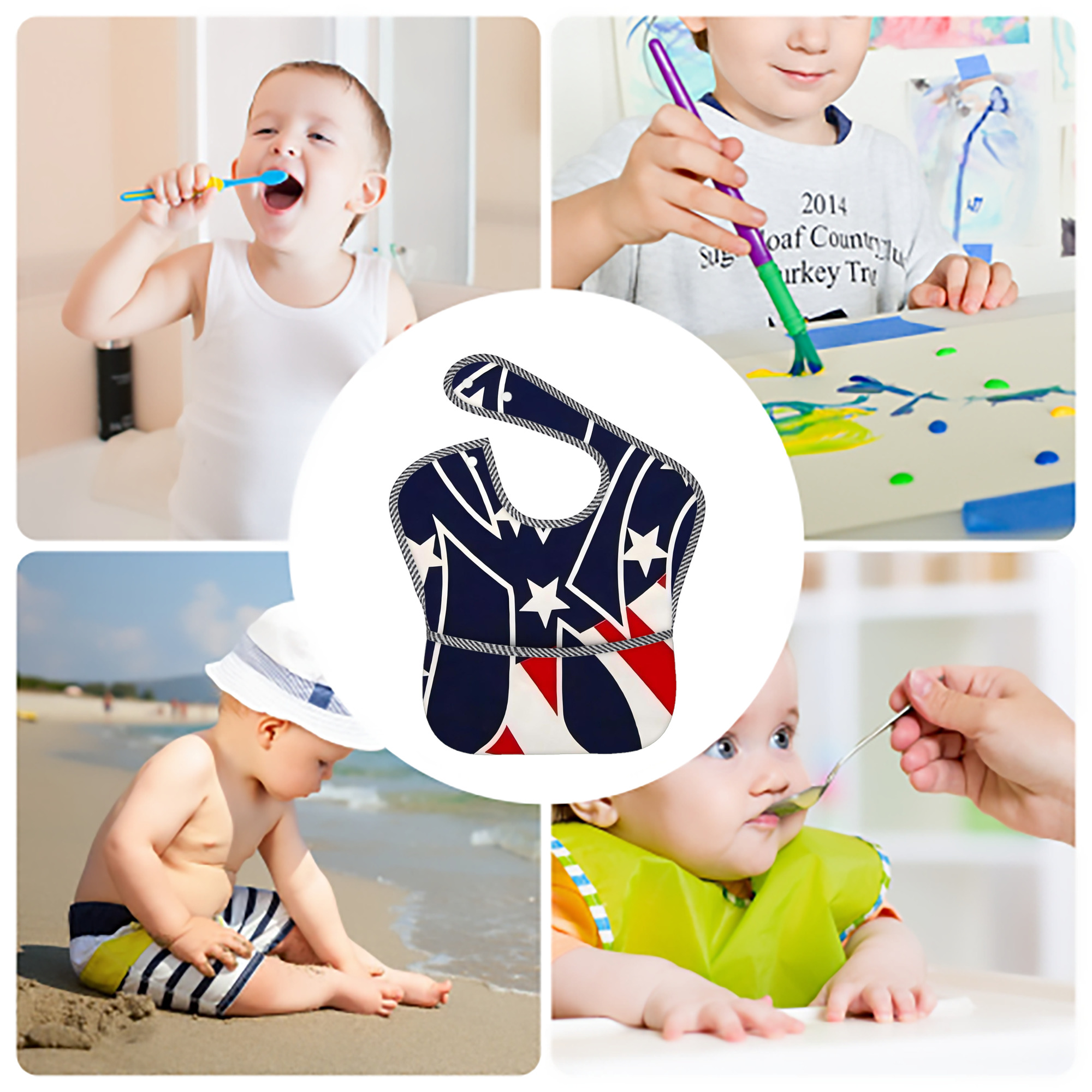 New York Yankees Logo USA Adjustable Waterproof Toddler Bib – Full-Print Durable Polyester – Foldable Crumb Pocket – Easy Snap Closure – Soft