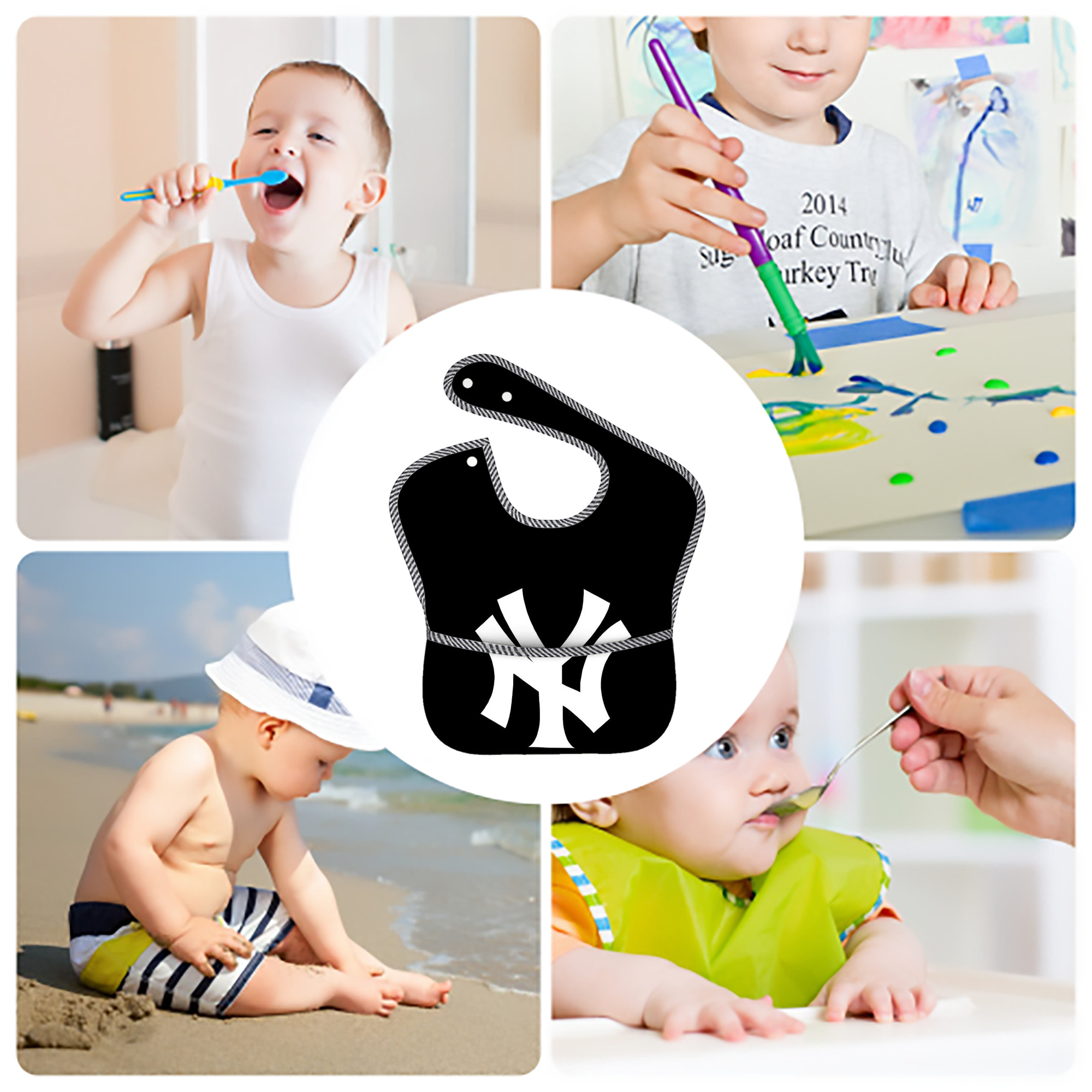 New York Yankees 115 Adjustable Waterproof Toddler Bib – Full-Print Durable Polyester – Foldable Crumb Pocket – Easy Snap Closure – Soft
