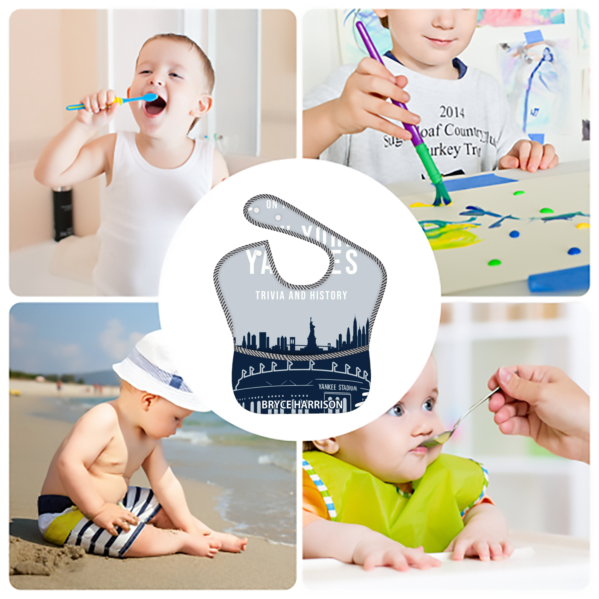 New York Yankees 141 Adjustable Waterproof Toddler Bib – Full-Print Durable Polyester – Foldable Crumb Pocket – Easy Snap Closure – Soft