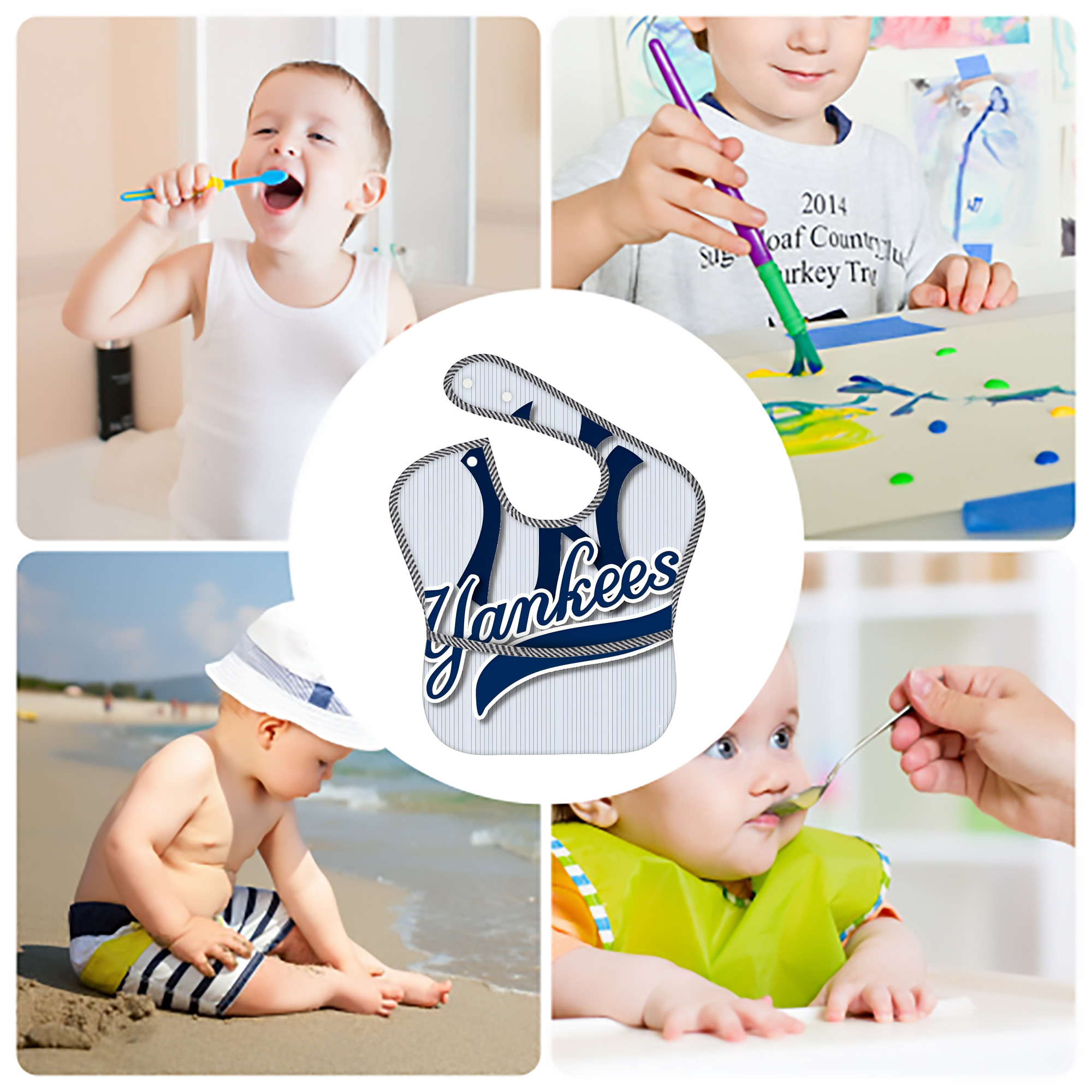 New York Yankees 151 Adjustable Waterproof Toddler Bib – Full-Print Durable Polyester – Foldable Crumb Pocket – Easy Snap Closure – Soft