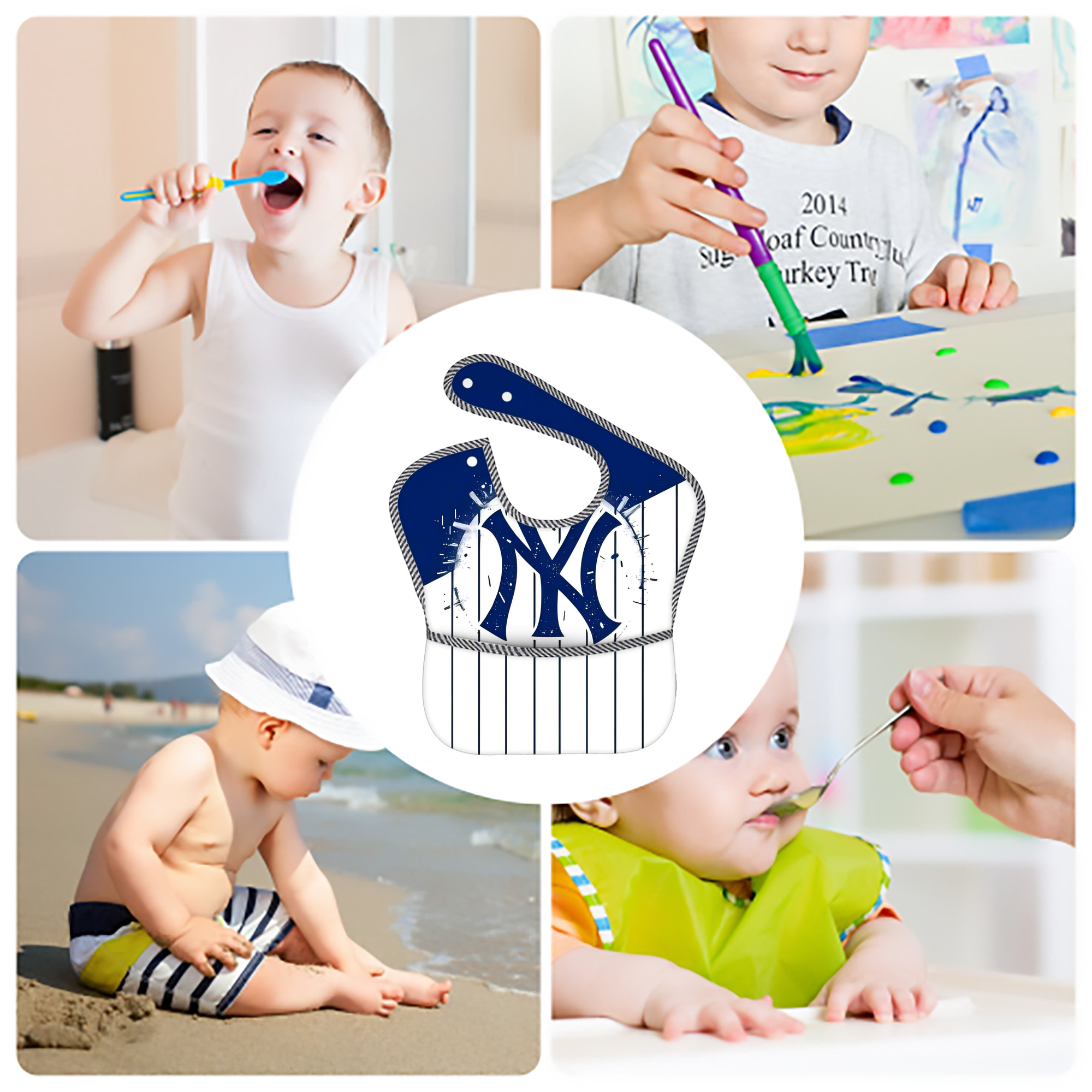 New York Yankees 106 Adjustable Waterproof Toddler Bib – Full-Print Durable Polyester – Foldable Crumb Pocket – Easy Snap Closure – Soft